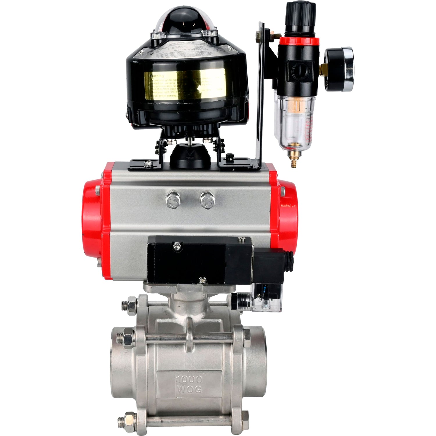 Ball valves Elephant BV3232P(3pc)-FP-W-ISO-H WDVF DN15-32 63 bar full bore, body - 316 stainless steel, seal - PTFE, for welding, with PA-SA pneumatic actuator, pneumatic distributor 4M310-08 NAMUR 220V, LSU APL-510N EX, ATU AFC2000