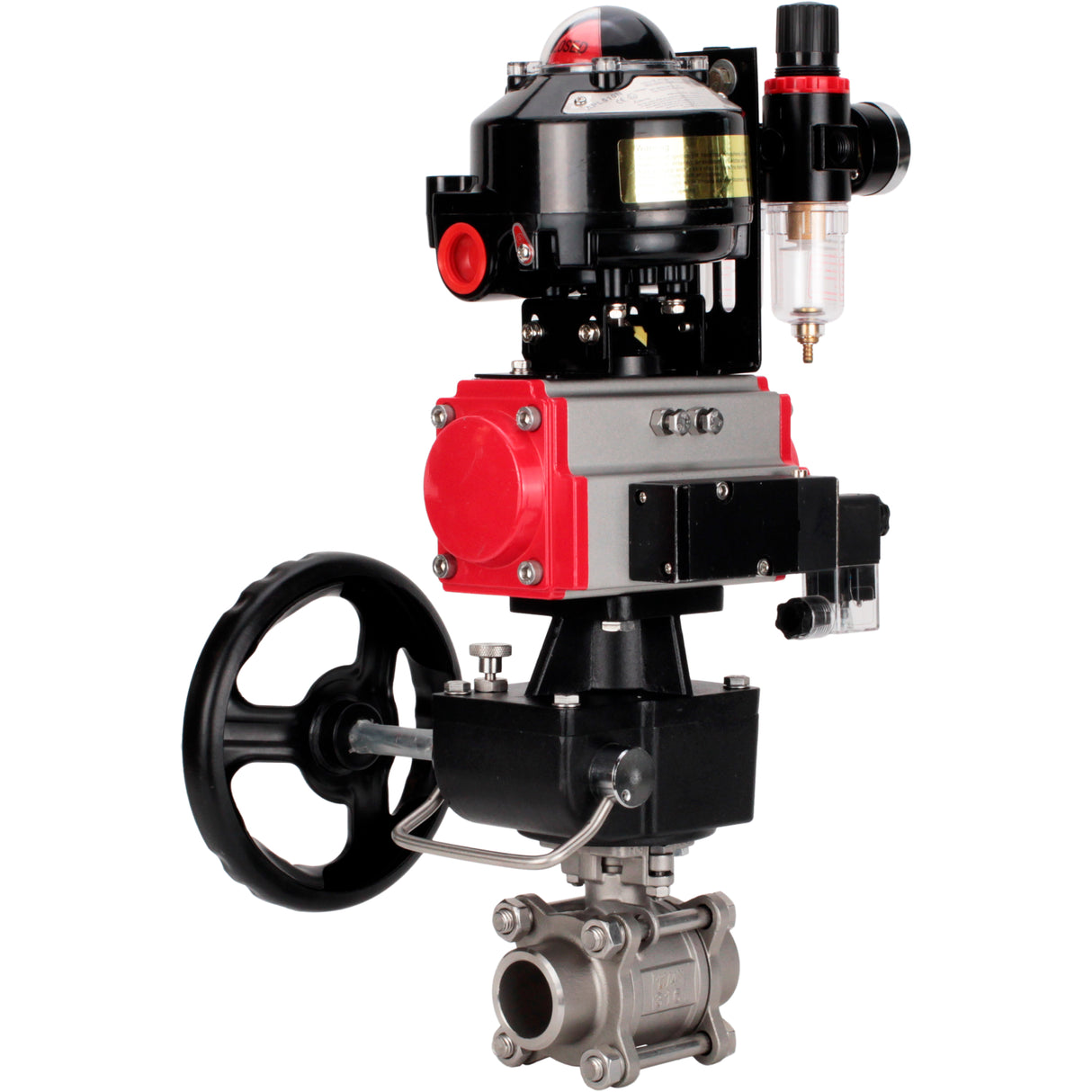 Ball valves Elephant BV3232P(3pc)-FP-W-ISO-H WDVF DN15-32 63 bar full bore, 316 stainless steel, PTFE, for welding, with PA-DA pneumatic actuator, pneumatic distributor 4M310-08 NAMUR 220V, LSU APL-510N EX, manual backup for MON, ATU AFC2000