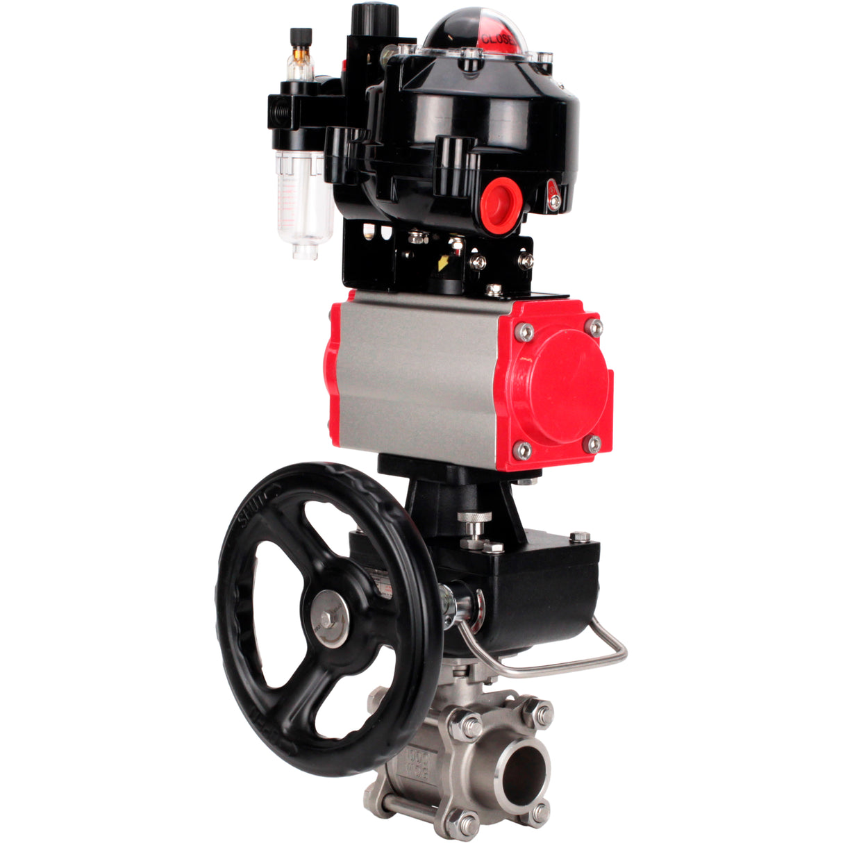 Ball valves Elephant BV3232P(3pc)-FP-W-ISO-H WDVF DN15-32 63 bar full bore, 316 stainless steel, PTFE, for welding, with PA-DA pneumatic actuator, pneumatic distributor 4M310-08 NAMUR 220V, LSU APL-510N EX, manual backup for MON, ATU AFC2000