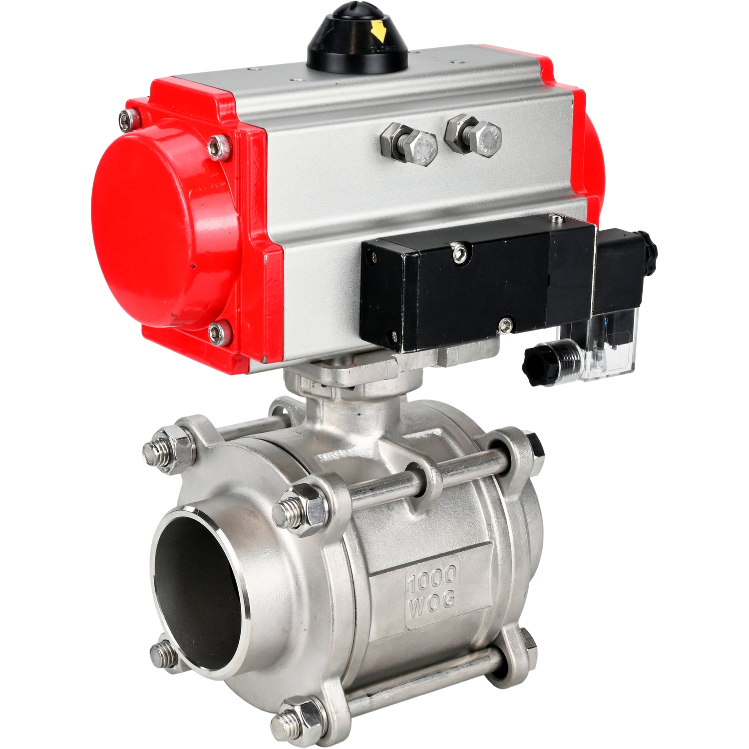 Ball valves Elephant BV3232P(3pc)-FP-W-ISO-H WDVF DN15-32 63 bar full bore, body - 316 stainless steel, seal - PTFE, for welding, with PA-SA pneumatic actuator, pneumatic distributor 4M310-08 NAMUR 220V