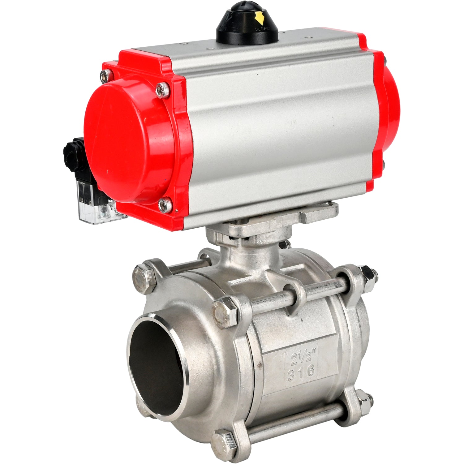 Ball valves Elephant BV3232P(3pc)-FP-W-ISO-H WDVF DN15-32 63 bar full bore, body - 316 stainless steel, seal - PTFE, for welding, with PA-SA pneumatic actuator, pneumatic distributor 4M310-08 NAMUR 220V