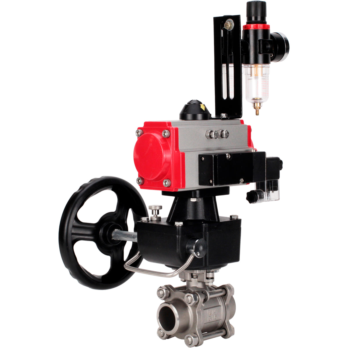 Ball valves Elephant BV3232P(3pc)-FP-W-ISO-H WDVF DN15-32 63 bar full bore, 316 stainless steel, seal - PTFE, for welding, with PA-DA pneumatic actuator, pneumatic distributor 4M310-08 NAMUR 220V, manual backup for MON, ATU AFC2000