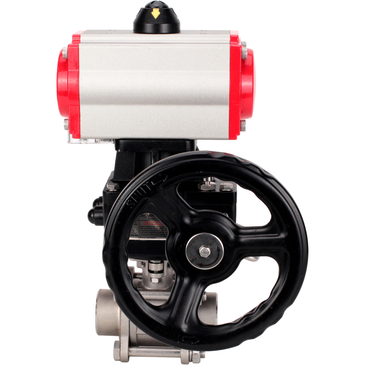 Ball valves Elephant BV3232P(3pc)-FP-W-ISO-H WDVF DN15-32 63 bar full bore, body - 316 stainless steel, seal - PTFE, for welding, with PA-DA pneumatic actuator, pneumatic distributor 4M310-08 NAMUR 24V, manual backup for MON