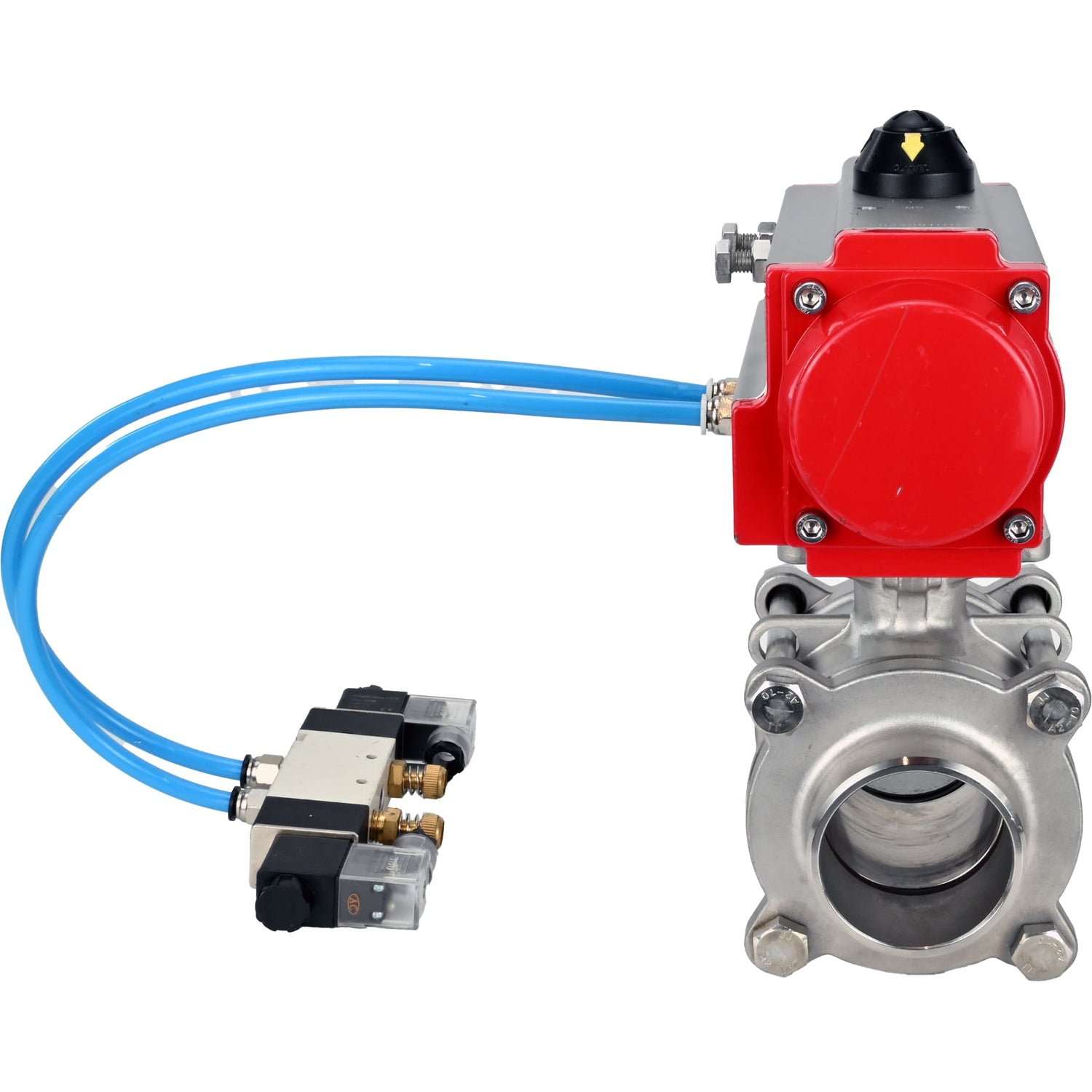 Ball valves Elephant BV3232P(3pc)-FP-W-ISO-H WDVF DN15-32 63 bar full bore, body - 316 stainless steel, seal - PTFE, for welding, with PA-SA pneumatic actuator, pneumatic distributor 4V320-10 220V