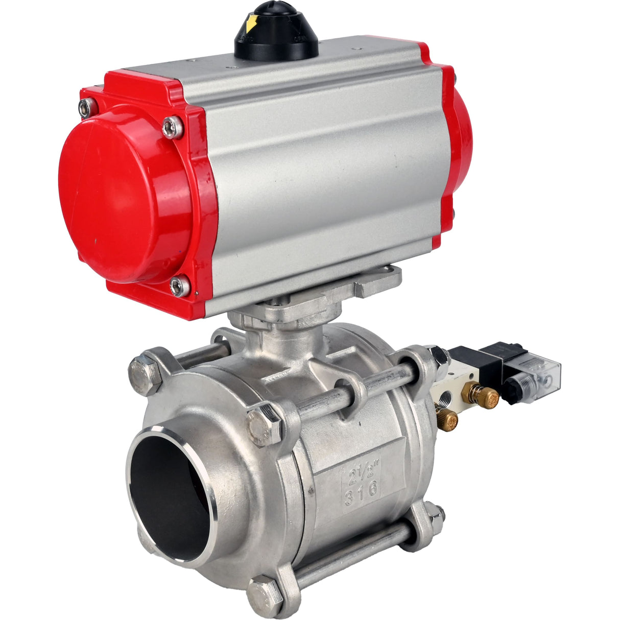 Ball valves Elephant BV3232P(3pc)-FP-W-ISO-H WDVF DN15-32 63 bar full bore, body - 316 stainless steel, seal - PTFE, for welding, with PA-SA pneumatic actuator, pneumatic distributor 4V320-10 220V