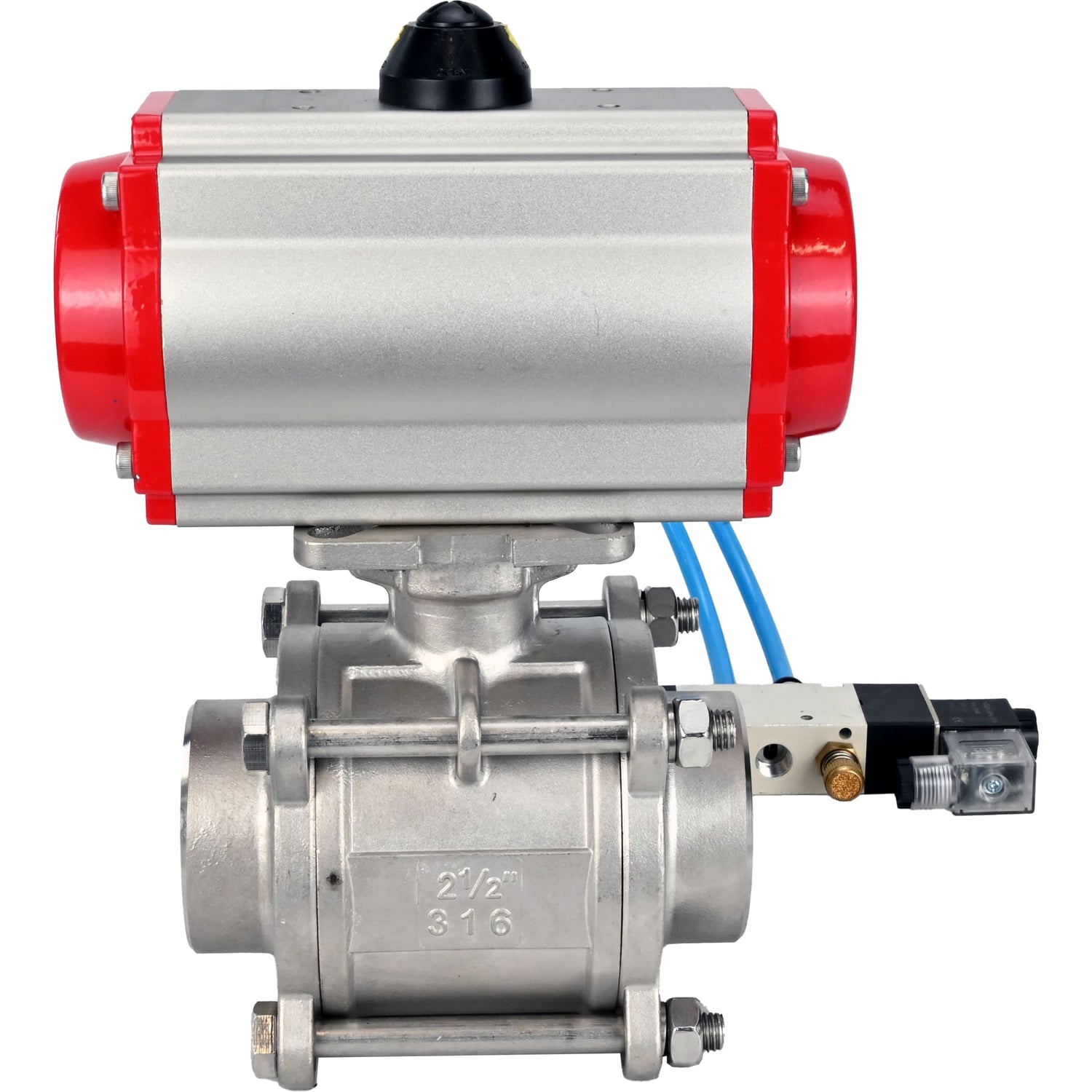 Ball valves Elephant BV3232P(3pc)-FP-W-ISO-H WDVF DN15-32 63 bar full bore, body - 316 stainless steel, seal - PTFE, for welding, with PA-SA pneumatic actuator, pneumatic distributor 4V320-10 220V