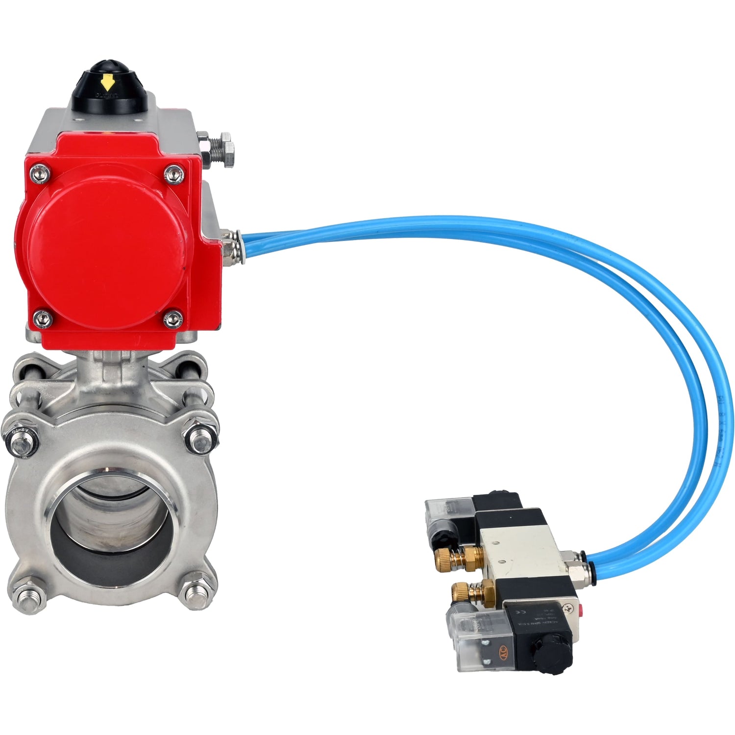 Ball valves Elephant BV3232P(3pc)-FP-W-ISO-H WDVF DN15-32 63 bar full bore, body - 316 stainless steel, seal - PTFE, for welding, with PA-SA pneumatic actuator, pneumatic distributor 4V320-10 220V