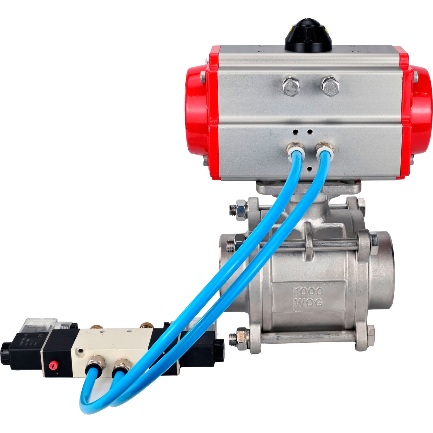 Ball valves Elephant BV3232P(3pc)-FP-W-ISO-H WDVF DN15-32 63 bar full bore, body - 316 stainless steel, seal - PTFE, for welding, with PA-SA pneumatic actuator, pneumatic distributor 4V320-10 220V