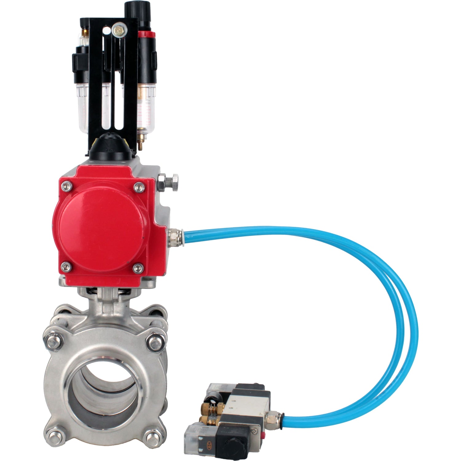 Ball valves Elephant BV3232P(3pc)-FP-W-ISO-H WDVF DN15-32 63 bar full bore, body - 316 stainless steel, seal - PTFE, for welding, with PA-SA pneumatic actuator, pneumatic distributor 4V320-10 220V, ATU AFC2000