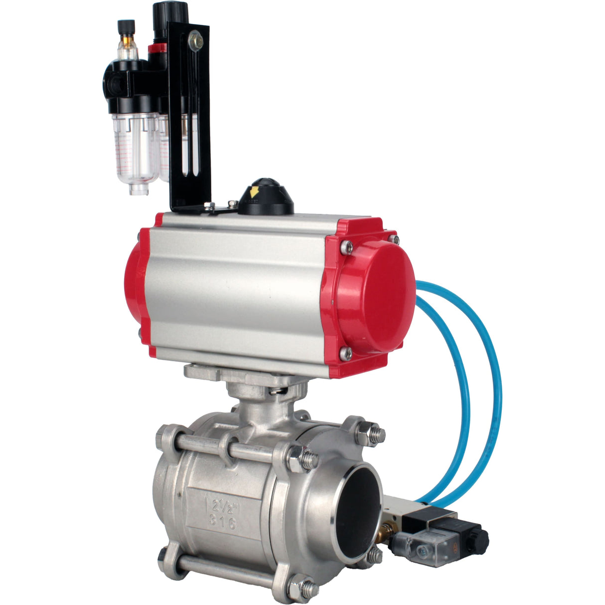 Ball valves Elephant BV3232P(3pc)-FP-W-ISO-H WDVF DN15-32 63 bar full bore, body - 316 stainless steel, seal - PTFE, for welding, with PA-SA pneumatic actuator, pneumatic distributor 4V320-10 220V, ATU AFC2000