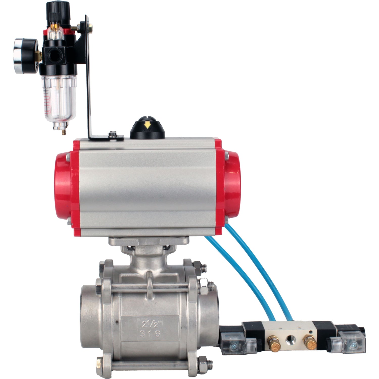 Ball valves Elephant BV3232P(3pc)-FP-W-ISO-H WDVF DN15-32 63 bar full bore, body - 316 stainless steel, seal - PTFE, for welding, with PA-SA pneumatic actuator, pneumatic distributor 4V320-10 220V, ATU AFC2000