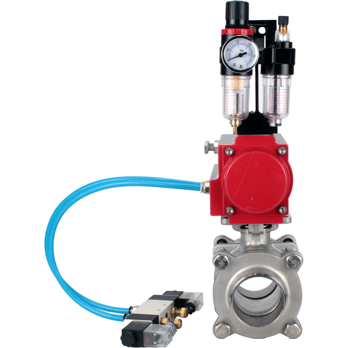 Ball valves Elephant BV3232P(3pc)-FP-W-ISO-H WDVF DN15-32 63 bar full bore, body - 316 stainless steel, seal - PTFE, for welding, with PA-SA pneumatic actuator, pneumatic distributor 4V320-10 220V, ATU AFC2000