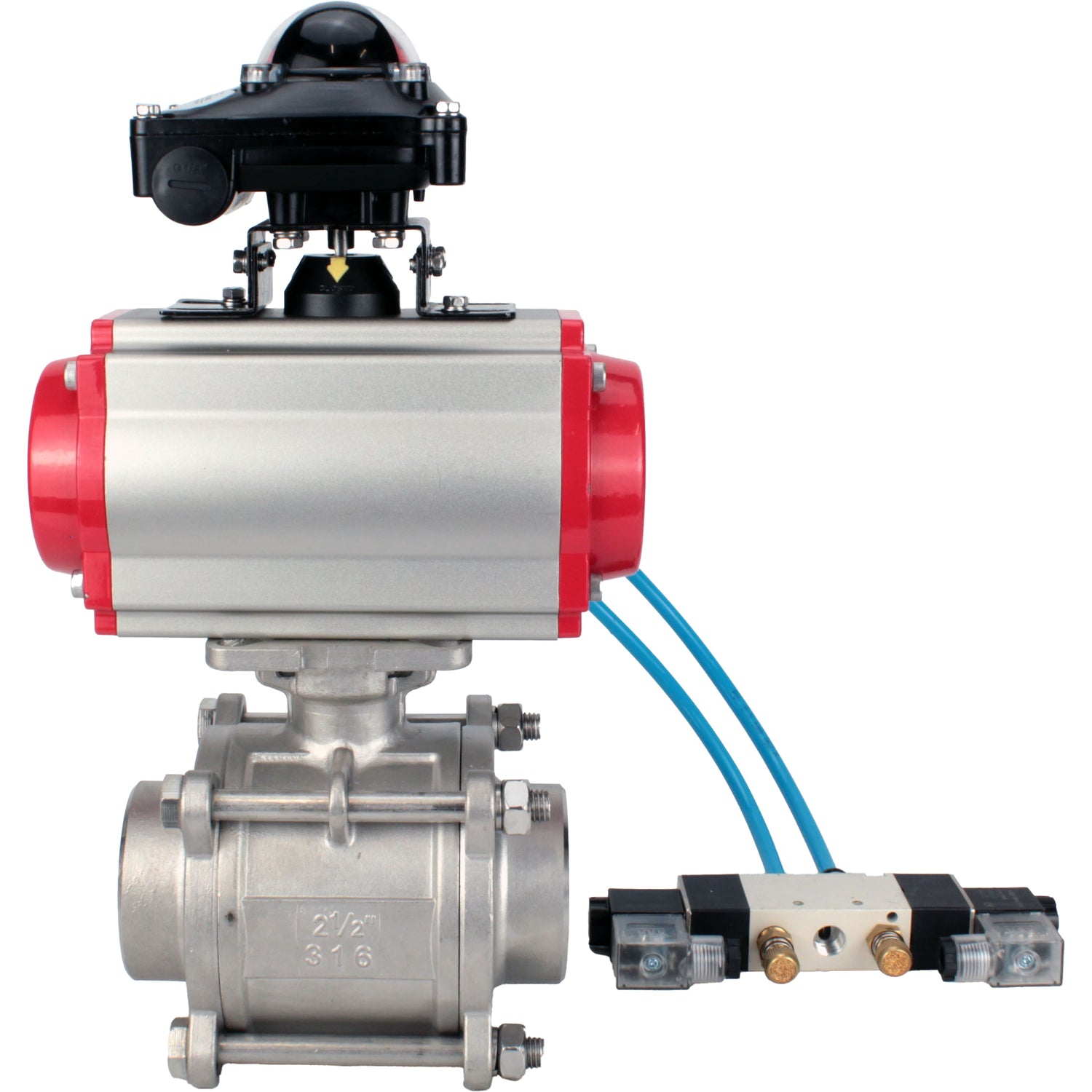 Ball valves Elephant BV3232P(3pc)-FP-W-ISO-H WDVF DN15-32 63 bar full bore, body - 316 stainless steel, seal - PTFE, for welding, with PA-SA pneumatic actuator, pneumatic distributor 4V320-10 220V, LSU APL-210N