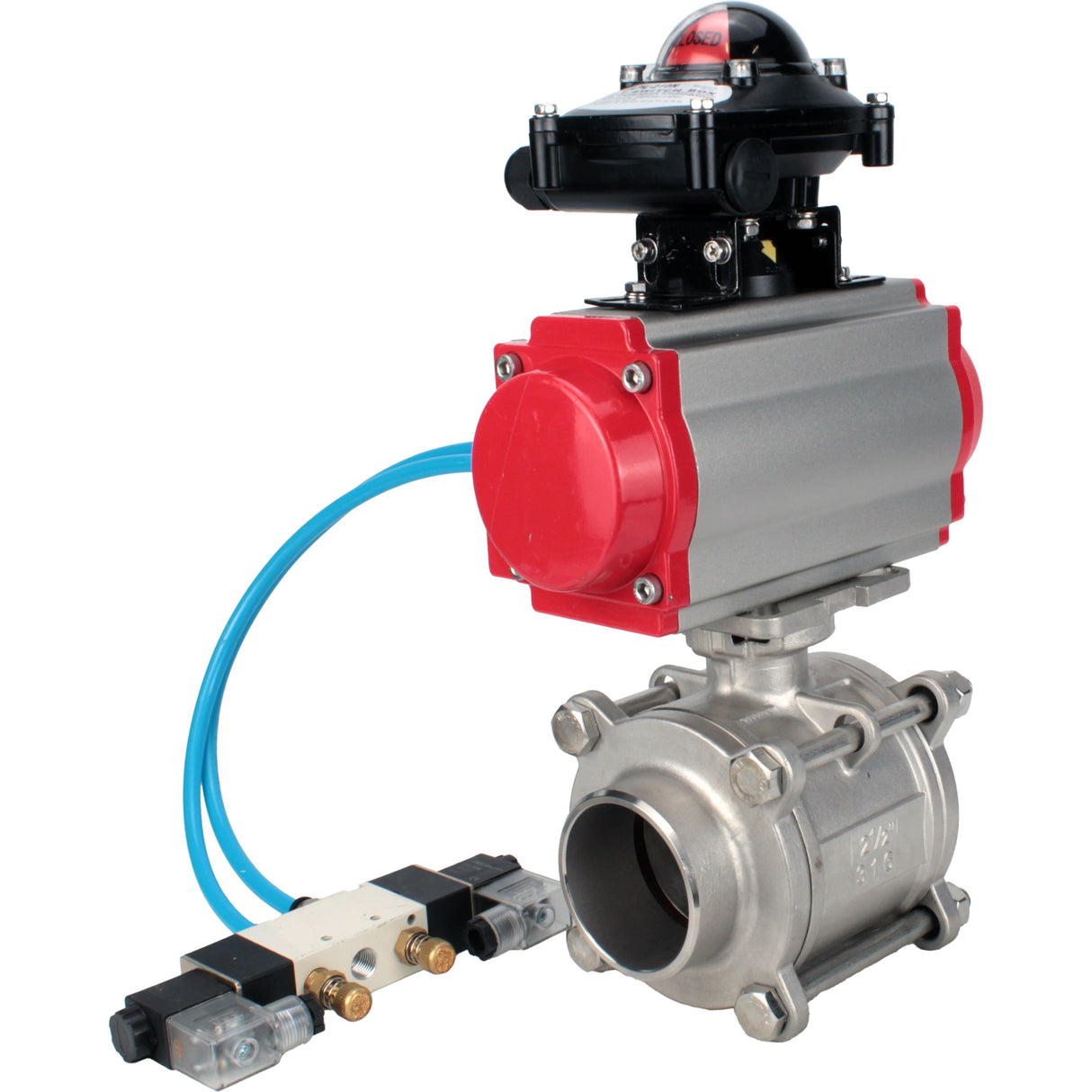 Ball valves Elephant BV3232P(3pc)-FP-W-ISO-H WDVF DN15-32 63 bar full bore, body - 316 stainless steel, seal - PTFE, for welding, with PA-SA pneumatic actuator, pneumatic distributor 4V320-10 220V, LSU APL-210N