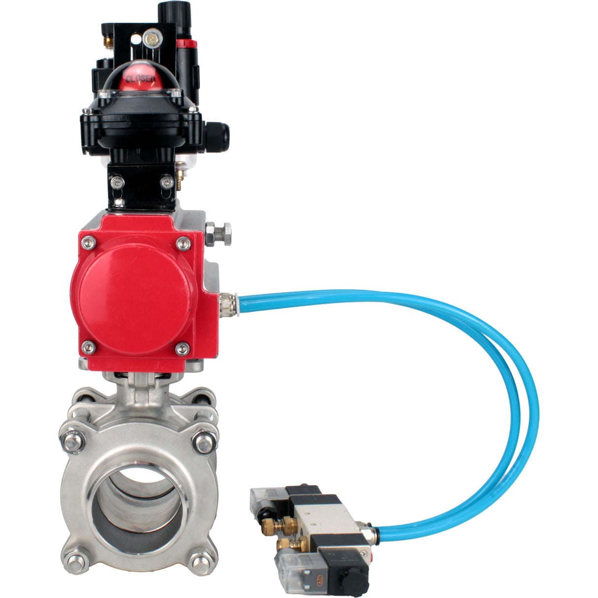 Ball valves Elephant BV3232P(3pc)-FP-W-ISO-H WDVF DN15-32 63 bar full bore, body - 316 stainless steel, seal - PTFE, for welding, with PA-SA pneumatic actuator, pneumatic distributor 4V320-08 220V, LSU APL-210N, ATU AFC2000