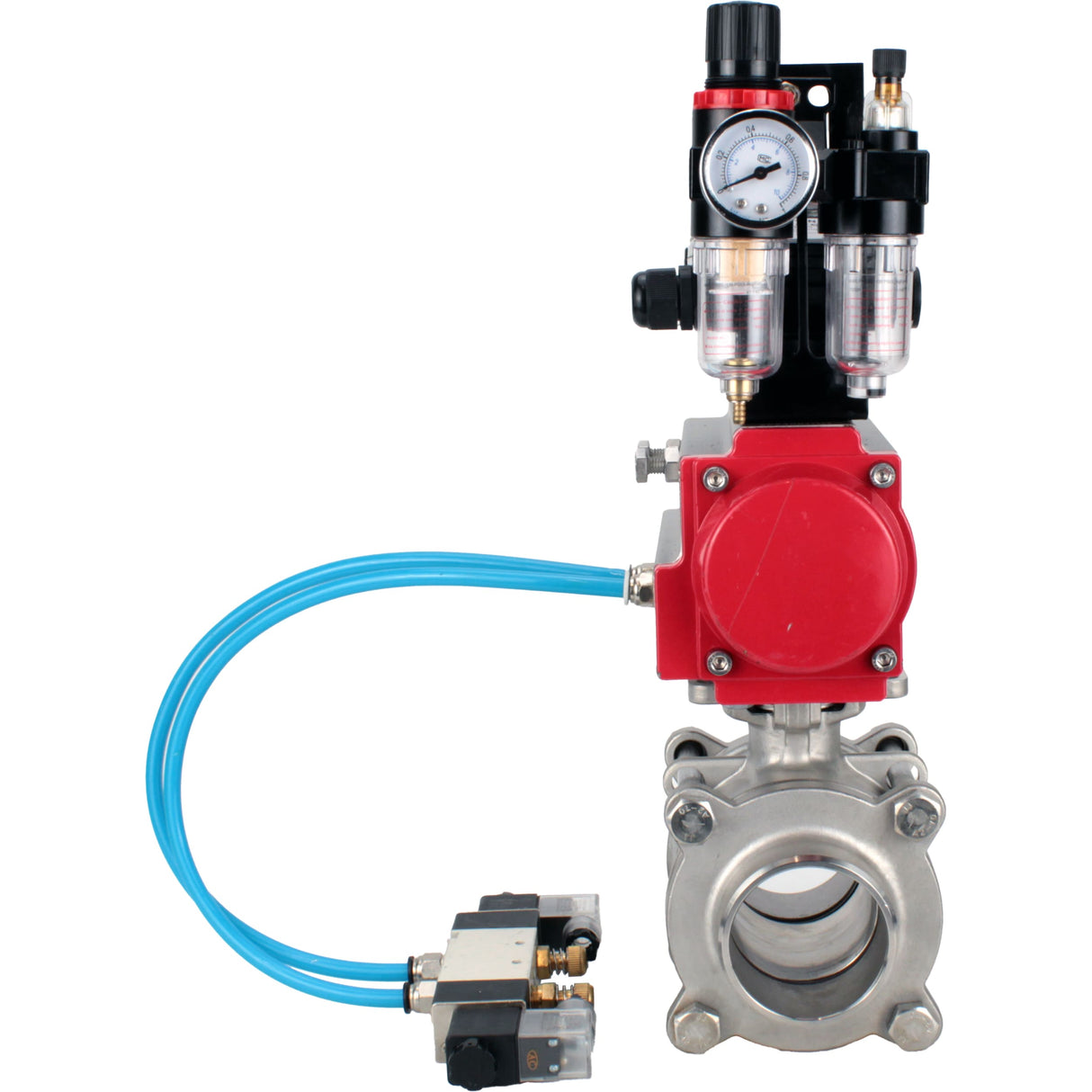 Ball valves Elephant BV3232P(3pc)-FP-W-ISO-H WDVF DN15-32 63 bar full bore, body - 316 stainless steel, seal - PTFE, for welding, with PA-SA pneumatic actuator, pneumatic distributor 4V320-08 220V, LSU APL-210N, ATU AFC2000