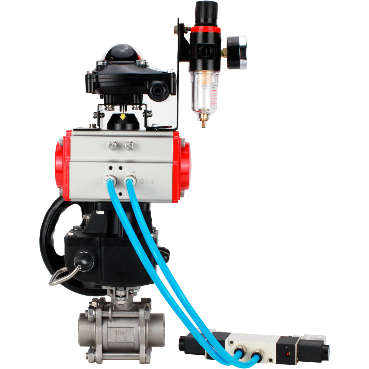 Ball valves Elephant BV3232P(3pc)-FP-W-ISO-H WDVF DN15-32 63 bar full bore, 316 stainless steel, seal - PTFE, for welding, with PA-DA pneumatic actuator, pneumatic distributor 4V320-08 220V, LSU APL-210N, manual backup for MON, ATU AFC2000