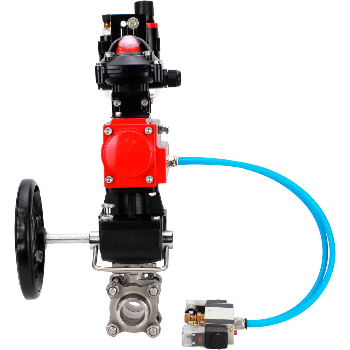 Ball valves Elephant BV3232P(3pc)-FP-W-ISO-H WDVF DN15-32 63 bar full bore, 316 stainless steel, seal - PTFE, for welding, with PA-DA pneumatic actuator, pneumatic distributor 4V320-08 220V, LSU APL-210N, manual backup for MON, ATU AFC2000