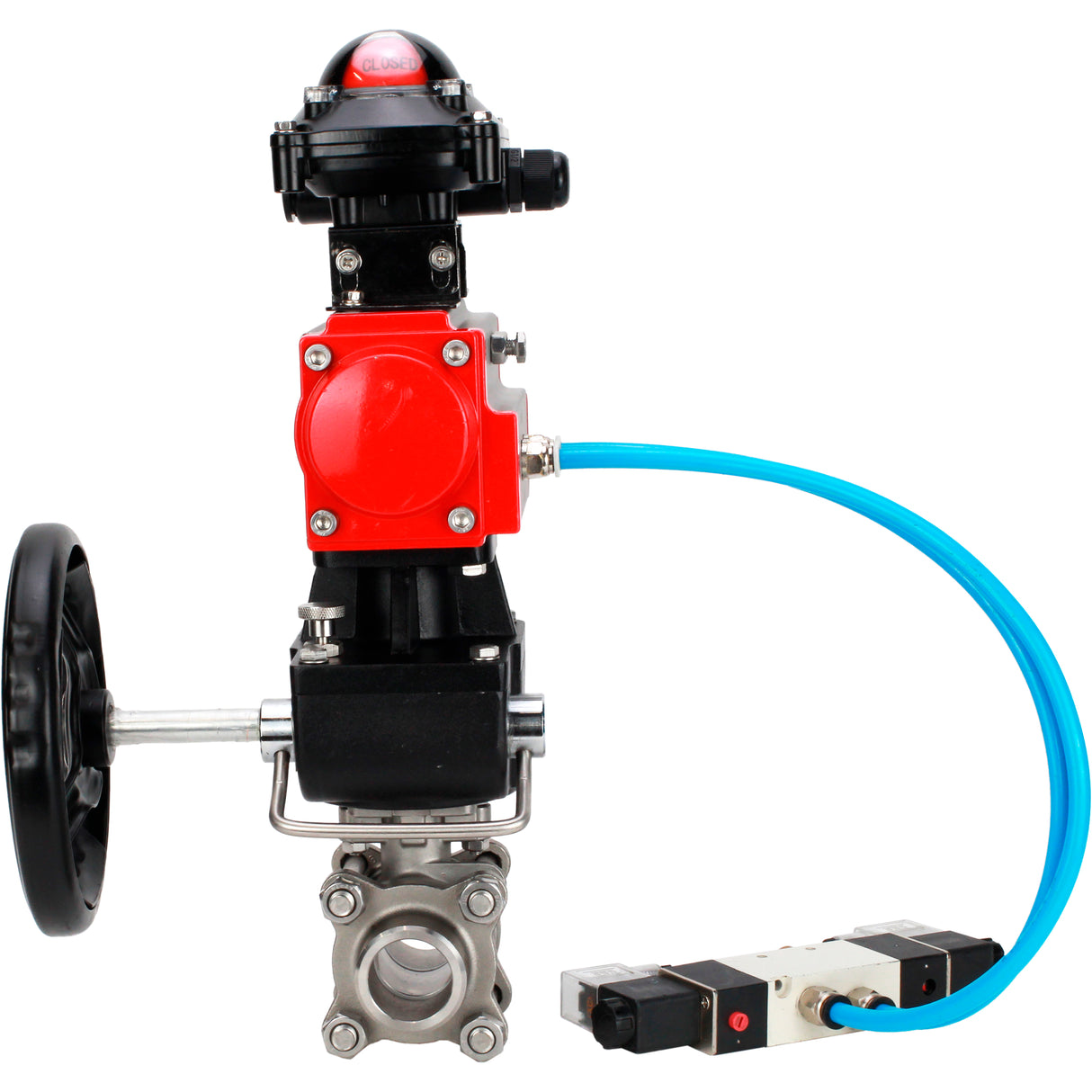 Ball valves Elephant BV3232P(3pc)-FP-W-ISO-H WDVF DN15-32 63 bar full bore, 316 stainless steel, seal - PTFE, for welding, with PA-DA pneumatic actuator, with pneumatic distributor 4V320-10 220V, LSU APL-210N, manual backup for MON