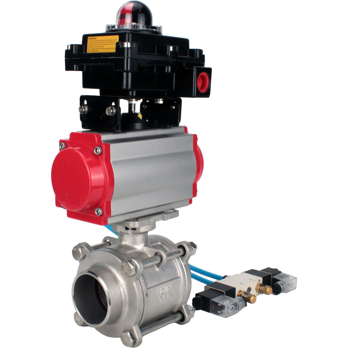 Ball valves Elephant BV3232P(3pc)-FP-W-ISO-H WDVF DN15-32 63 bar full bore, body - 316 stainless steel, seal - PTFE, for welding, with PA-SA pneumatic actuator, pneumatic distributor 4V320-08 220V, LSU APL-410N EX