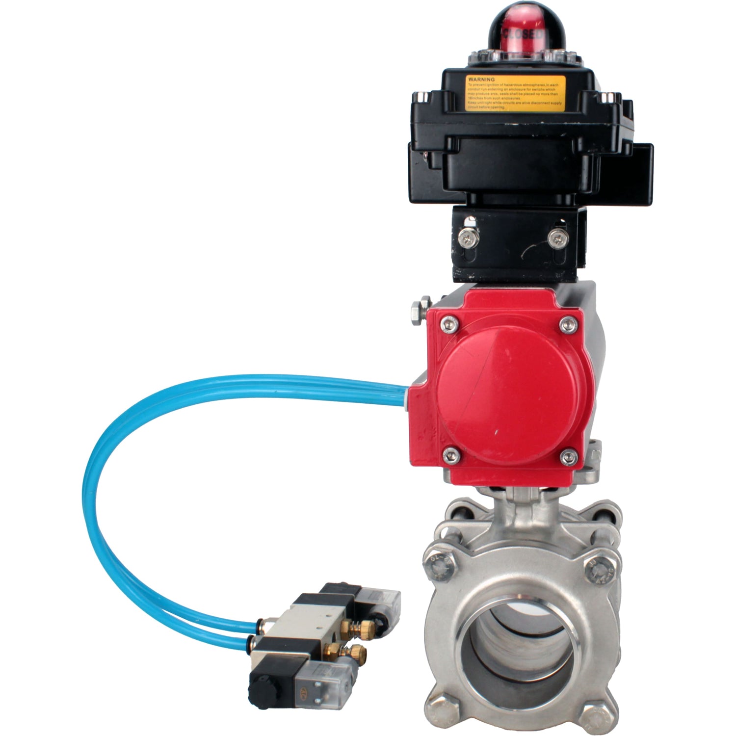 Ball valves Elephant BV3232P(3pc)-FP-W-ISO-H WDVF DN15-32 63 bar full bore, body - 316 stainless steel, seal - PTFE, for welding, with PA-SA pneumatic actuator, pneumatic distributor 4V320-08 220V, LSU APL-410N EX