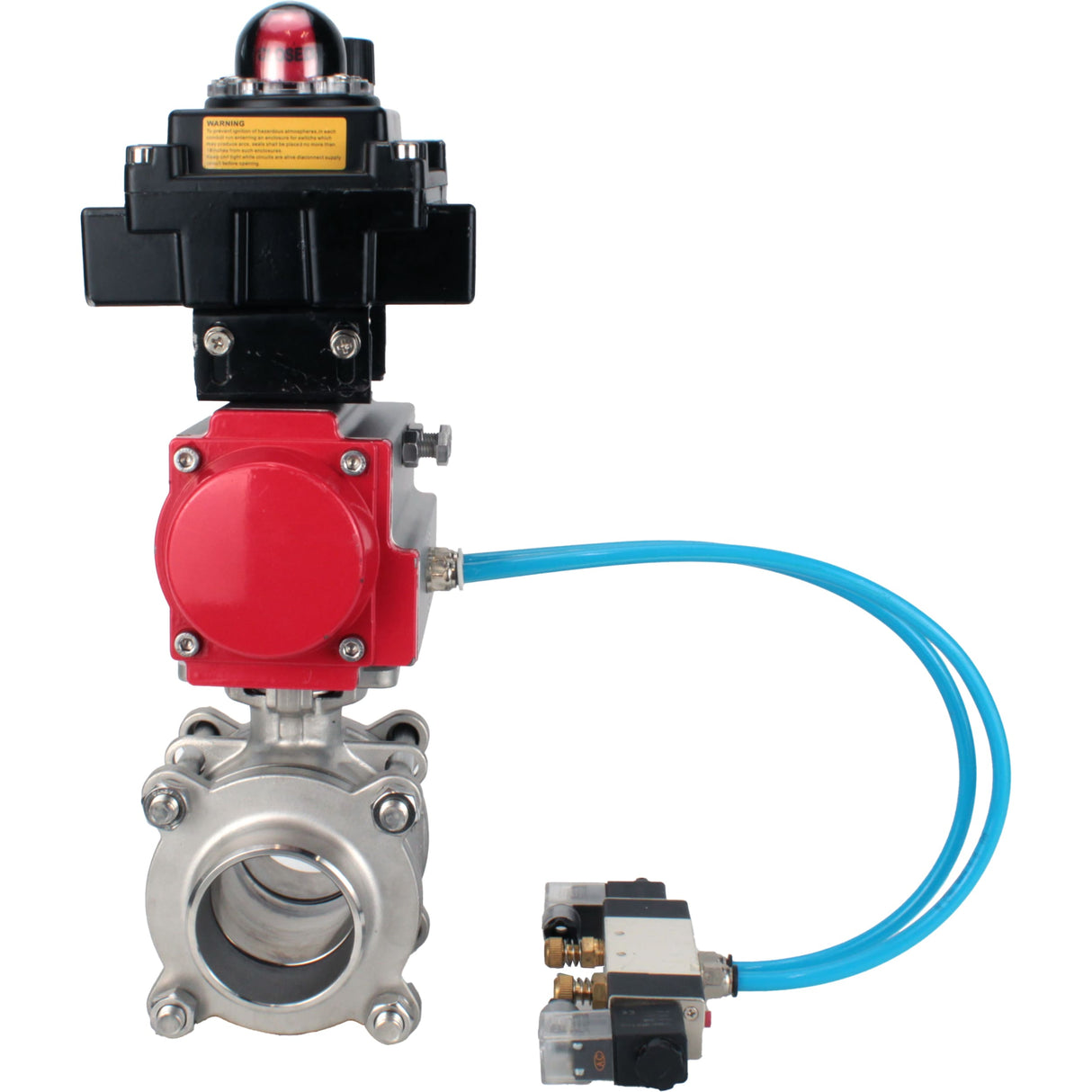 Ball valves Elephant BV3232P(3pc)-FP-W-ISO-H WDVF DN15-32 63 bar full bore, body - 316 stainless steel, seal - PTFE, for welding, with PA-SA pneumatic actuator, pneumatic distributor 4V320-08 220V, LSU APL-410N EX, ATU AFC2000