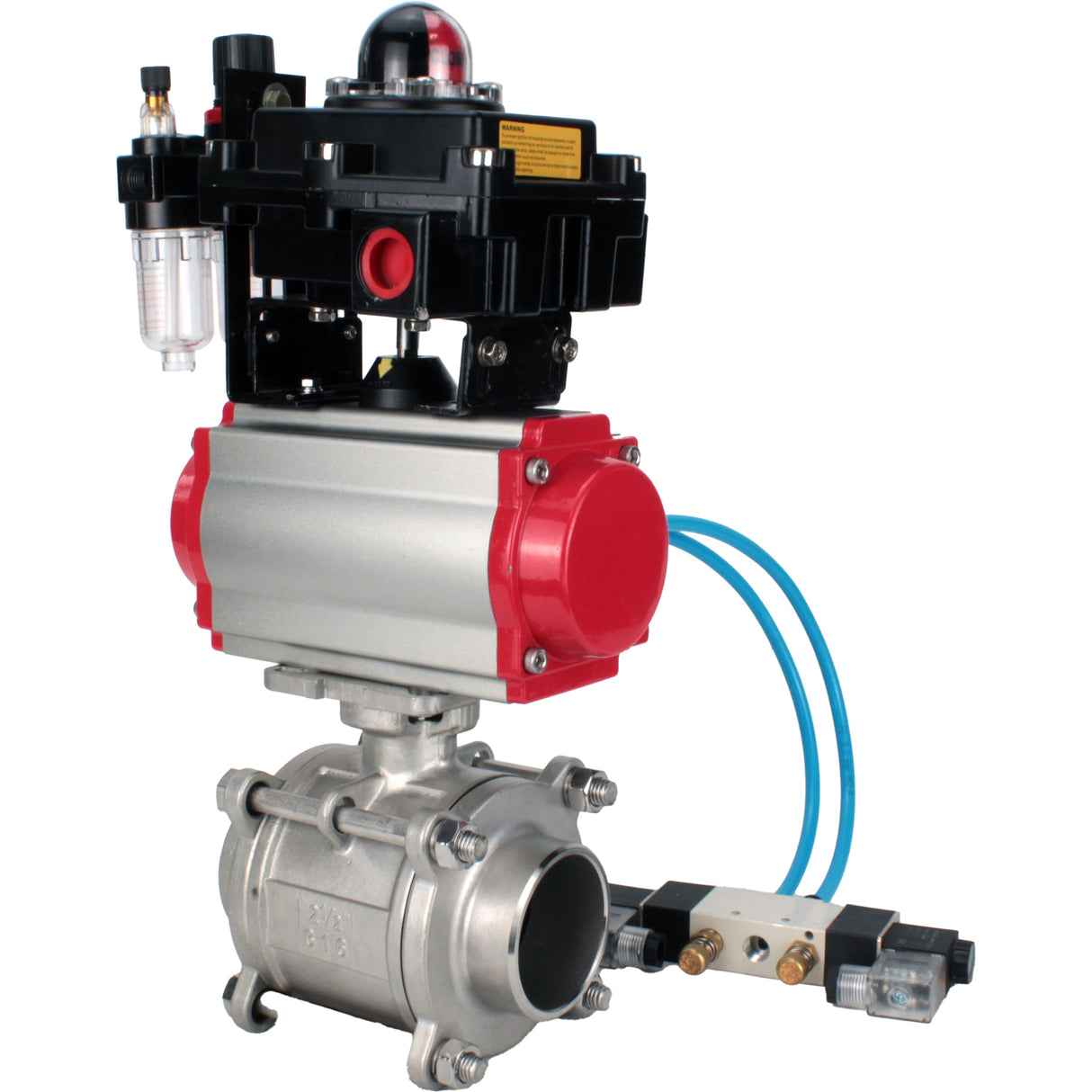 Ball valves Elephant BV3232P(3pc)-FP-W-ISO-H WDVF DN15-32 63 bar full bore, body - 316 stainless steel, seal - PTFE, for welding, with PA-SA pneumatic actuator, pneumatic distributor 4V320-08 220V, LSU APL-410N EX, ATU AFC2000