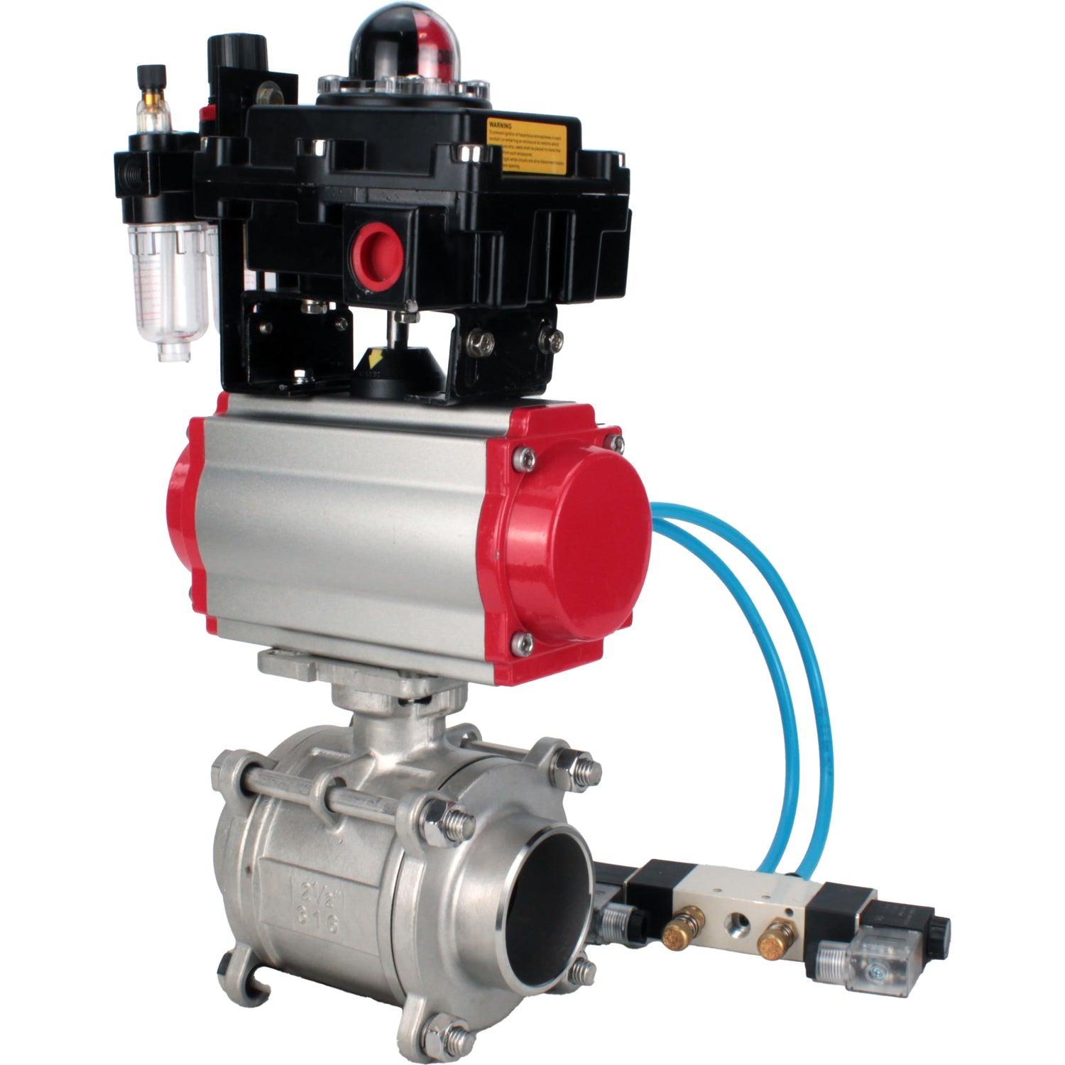 Ball valves Elephant BV3232P(3pc)-FP-W-ISO-H WDVF DN15-32 63 bar full bore, body - 316 stainless steel, seal - PTFE, for welding, with PA-SA pneumatic actuator, pneumatic distributor 4V320-08 220V, LSU APL-410N EX, ATU AFC2000