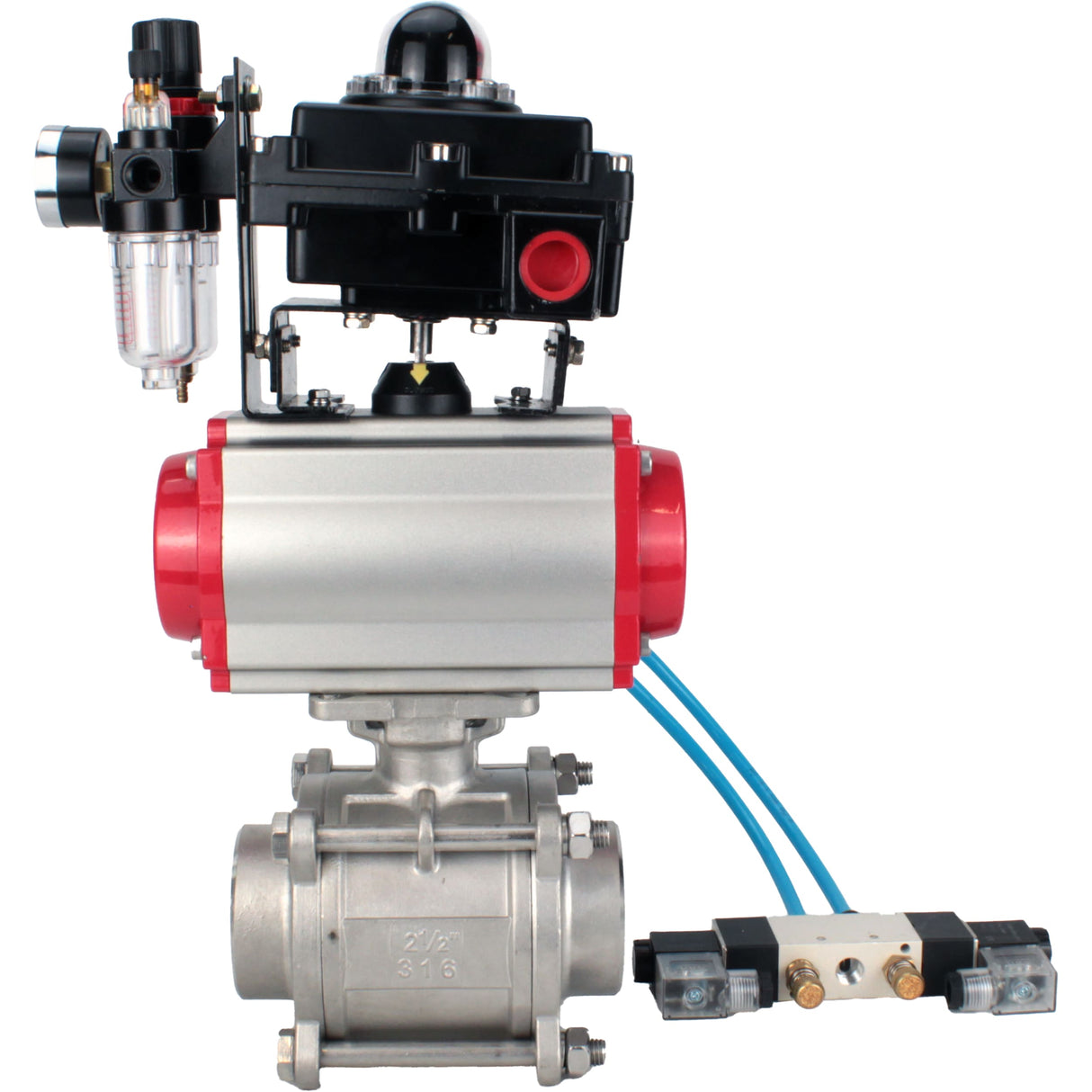 Ball valves Elephant BV3232P(3pc)-FP-W-ISO-H WDVF DN15-32 63 bar full bore, body - 316 stainless steel, seal - PTFE, for welding, with PA-SA pneumatic actuator, pneumatic distributor 4V320-08 220V, LSU APL-410N EX, ATU AFC2000