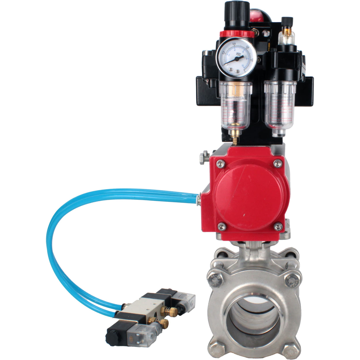 Ball valves Elephant BV3232P(3pc)-FP-W-ISO-H WDVF DN15-32 63 bar full bore, body - 316 stainless steel, seal - PTFE, for welding, with PA-SA pneumatic actuator, pneumatic distributor 4V320-08 220V, LSU APL-410N EX, ATU AFC2000