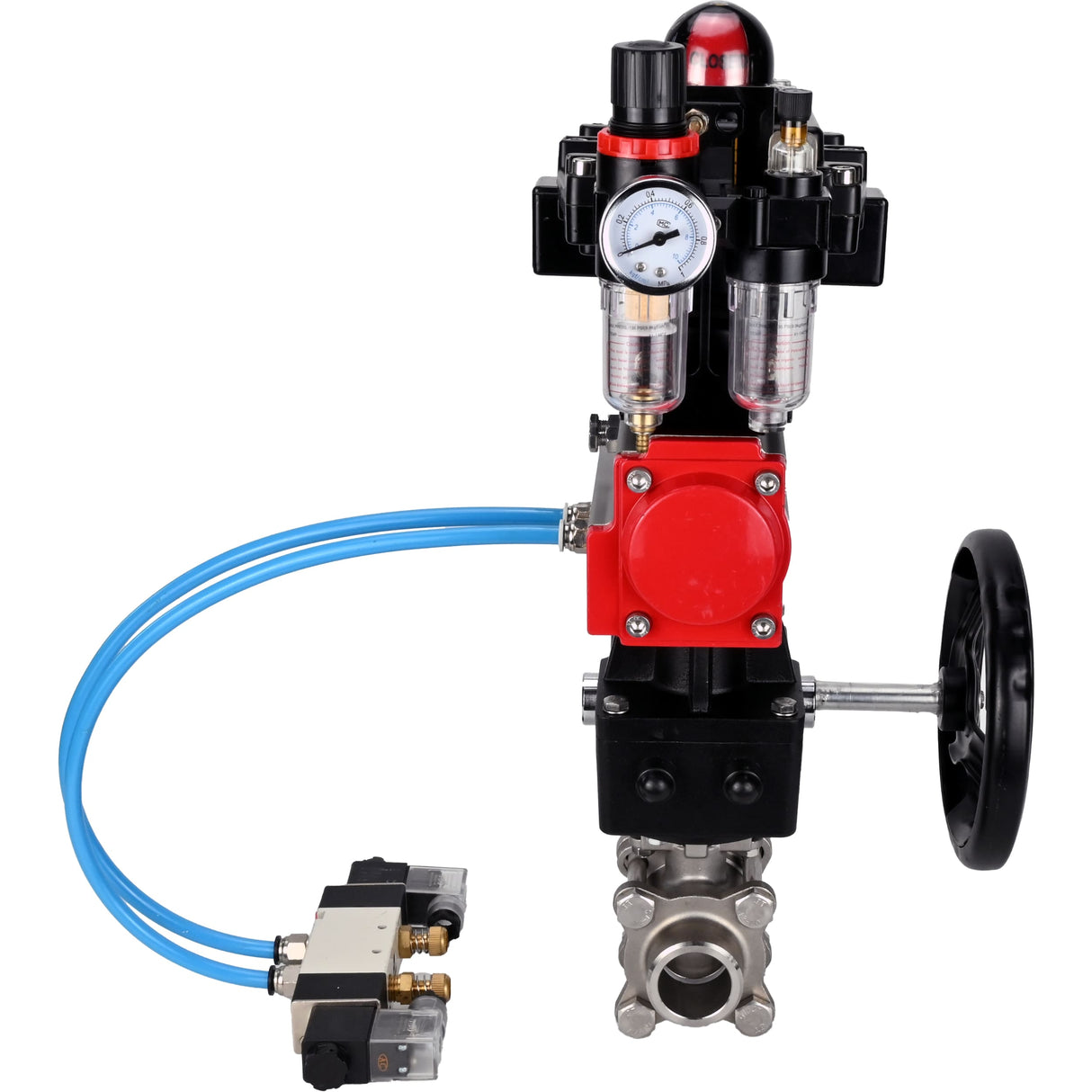 Ball valves Elephant BV3232P(3pc)-FP-W-ISO-H WDVF DN15-32 63 bar full bore, 316 stainless steel, PTFE, for welding, with PA-DA pneumatic actuator, with pneumatic distributor 4V320-10 220V, LSU APL-410N EX, manual backup for MON, ATU AFC2000