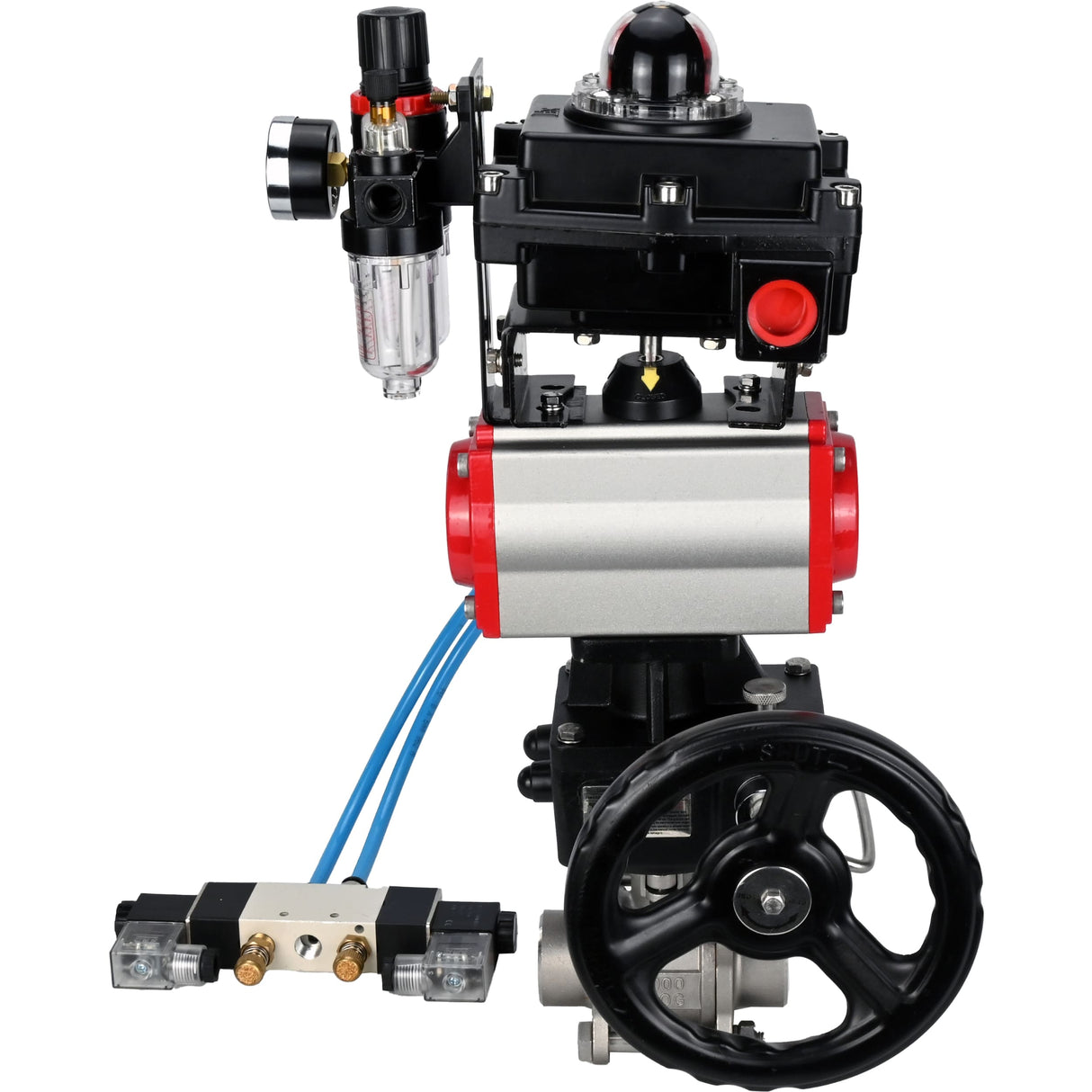 Ball valves Elephant BV3232P(3pc)-FP-W-ISO-H WDVF DN15-32 63 bar full bore, 316 stainless steel, PTFE, for welding, with PA-DA pneumatic actuator, with pneumatic distributor 4V320-10 220V, LSU APL-410N EX, manual backup for MON, ATU AFC2000