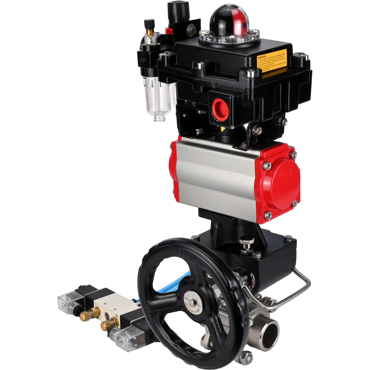 Ball valves Elephant BV3232P(3pc)-FP-W-ISO-H WDVF DN15-32 63 bar full bore, 316 stainless steel, PTFE, for welding, with PA-DA pneumatic actuator, with pneumatic distributor 4V320-10 220V, LSU APL-410N EX, manual backup for MON, ATU AFC2000