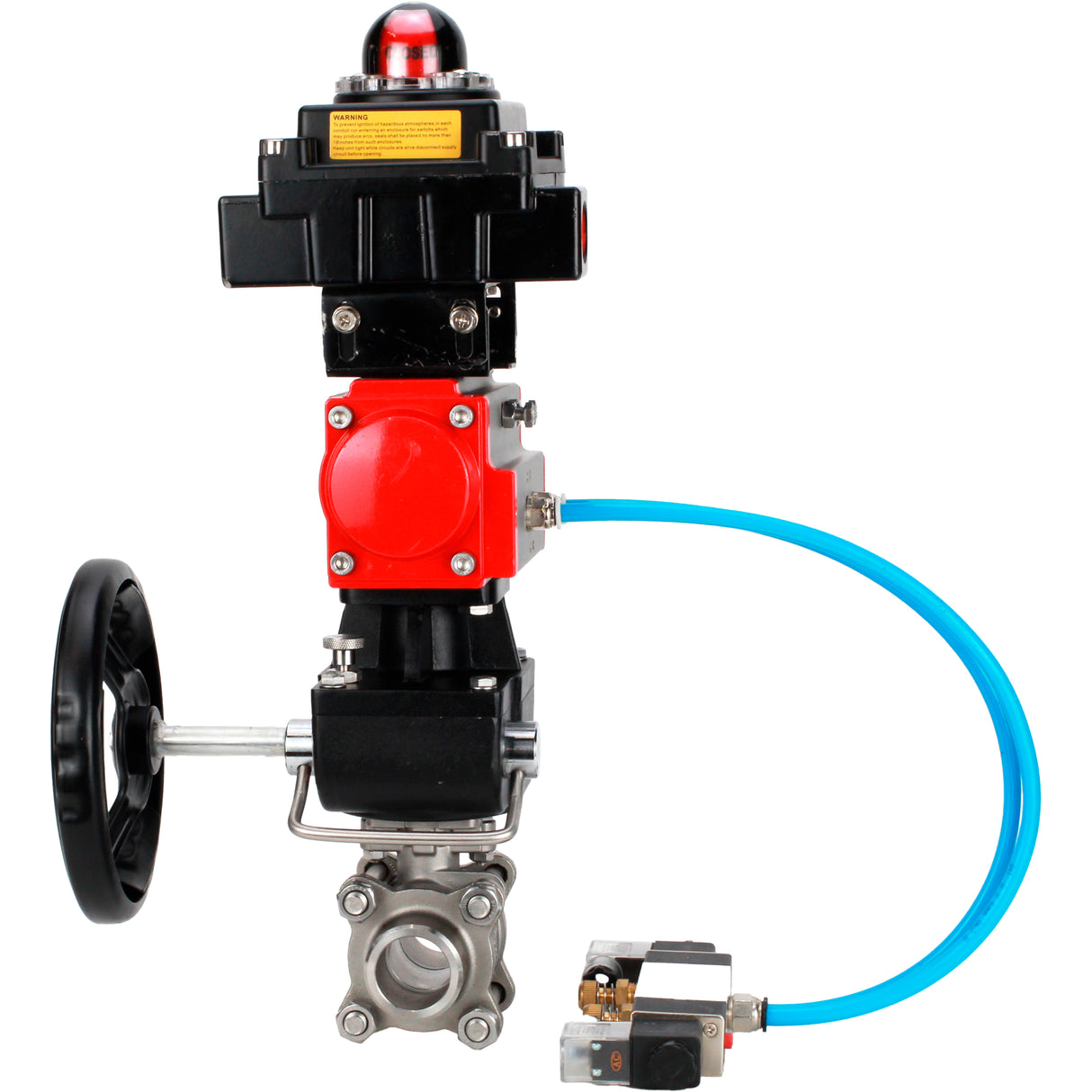 Ball valves Elephant BV3232P(3pc)-FP-W-ISO-H WDVF DN15-32 63 bar full bore, 316 stainless steel, seal - PTFE, for welding, with PA-DA pneumatic actuator, pneumatic distributor 4V320-08 220V, LSU APL-410N EX, manual backup for MON