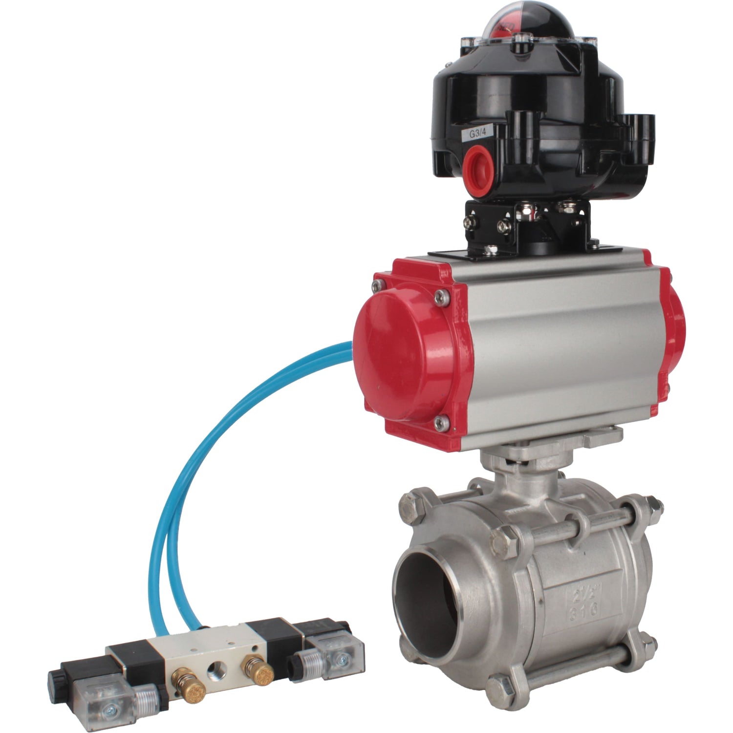 Ball valves Elephant BV3232P(3pc)-FP-W-ISO-H WDVF DN15-32 63 bar full bore, body - 316 stainless steel, seal - PTFE, for welding, with PA-SA pneumatic actuator, pneumatic distributor 4V320-08 220V, LSU APL-510N EX