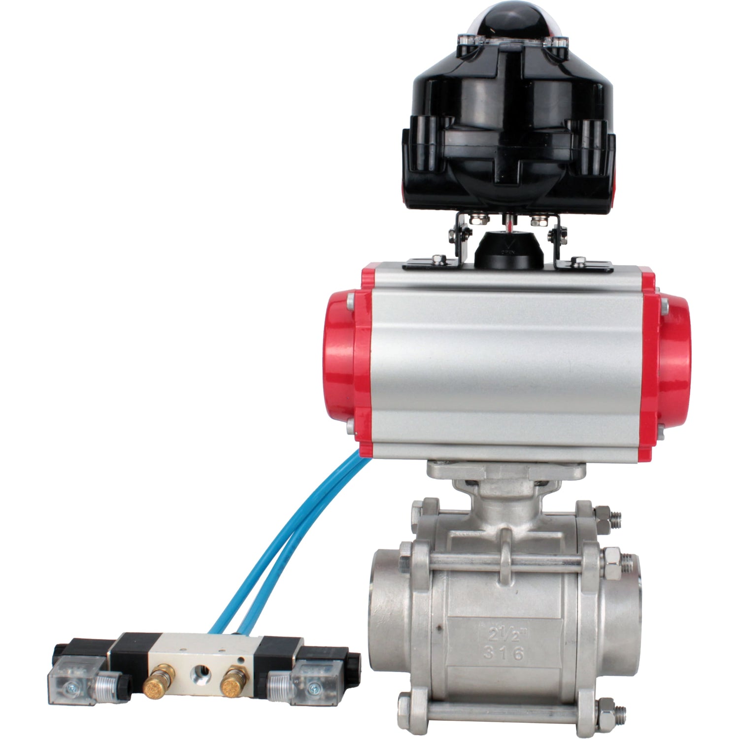 Ball valves Elephant BV3232P(3pc)-FP-W-ISO-H WDVF DN15-32 63 bar full bore, body - 316 stainless steel, seal - PTFE, for welding, with PA-SA pneumatic actuator, pneumatic distributor 4V320-08 220V, LSU APL-510N EX