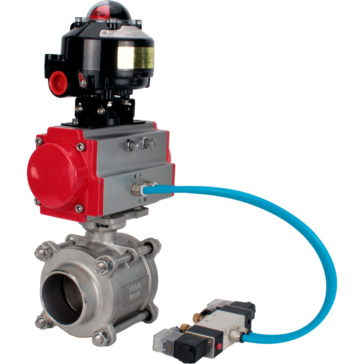 Ball valves Elephant BV3232P(3pc)-FP-W-ISO-H WDVF DN15-32 63 bar full bore, body - 316 stainless steel, seal - PTFE, for welding, with PA-SA pneumatic actuator, pneumatic distributor 4V320-08 220V, LSU APL-510N EX