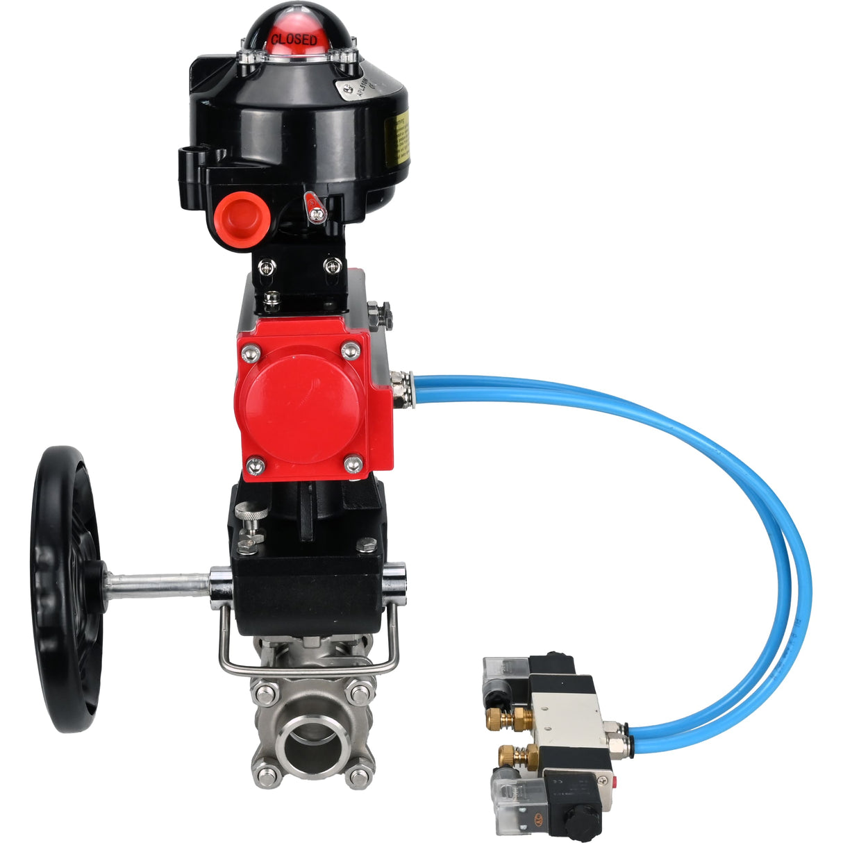 Ball valves Elephant BV3232P(3pc)-FP-W-ISO-H WDVF DN15-32 63 bar full bore, 316 stainless steel, seal - PTFE, for welding, with PA-DA pneumatic actuator, pneumatic distributor 4V320-08 220V, LSU APL-510N EX, manual backup for MON