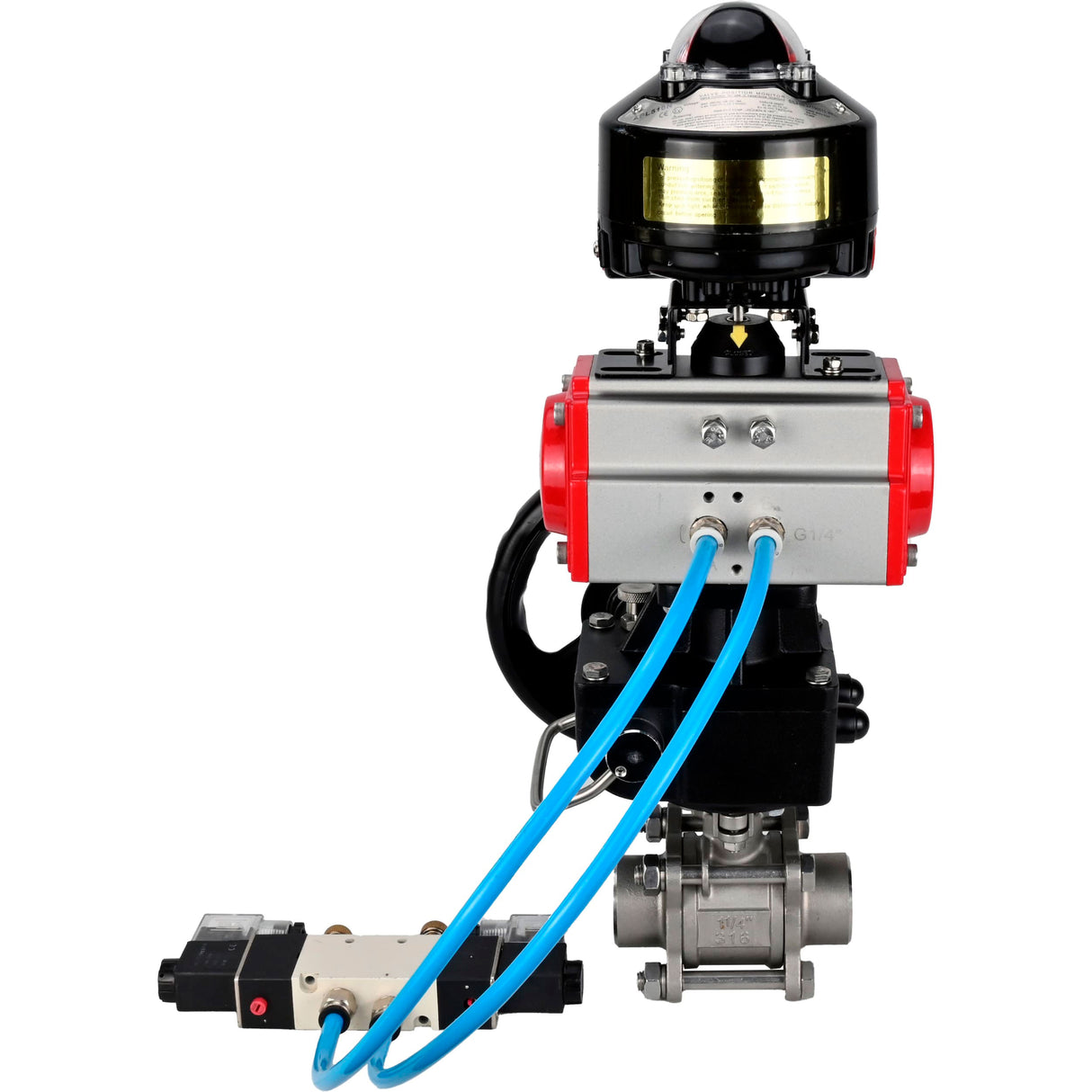 Ball valves Elephant BV3232P(3pc)-FP-W-ISO-H WDVF DN15-32 63 bar full bore, 316 stainless steel, seal - PTFE, for welding, with PA-DA pneumatic actuator, pneumatic distributor 4V320-08 220V, LSU APL-510N EX, manual backup for MON