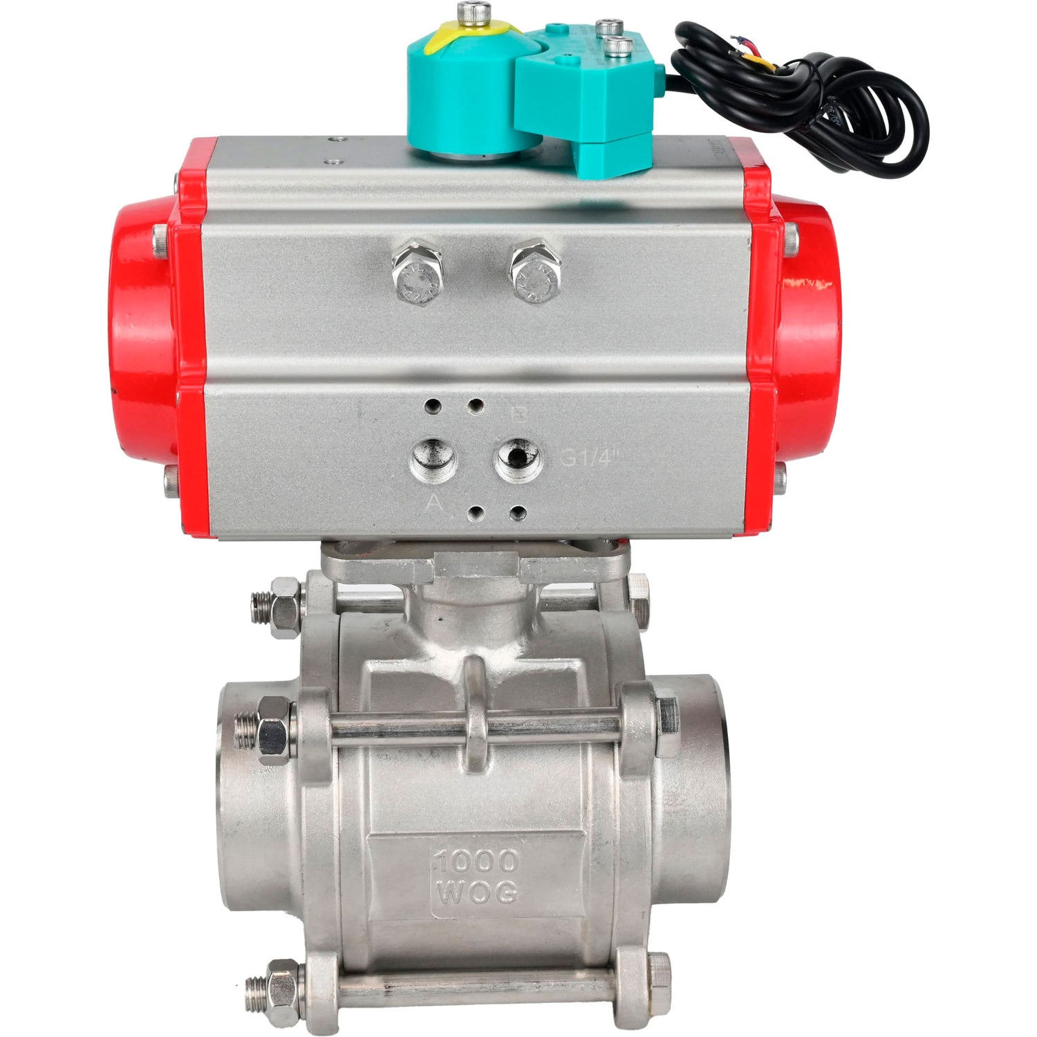 Ball valves Elephant BV3232P(3pc)-FP-W-ISO-H WDVF DN15-32 63 bar full bore, body - 316 stainless steel, seal - PTFE, for welding, with pneumatic drive PA-DA and ALS200D magnetic switch