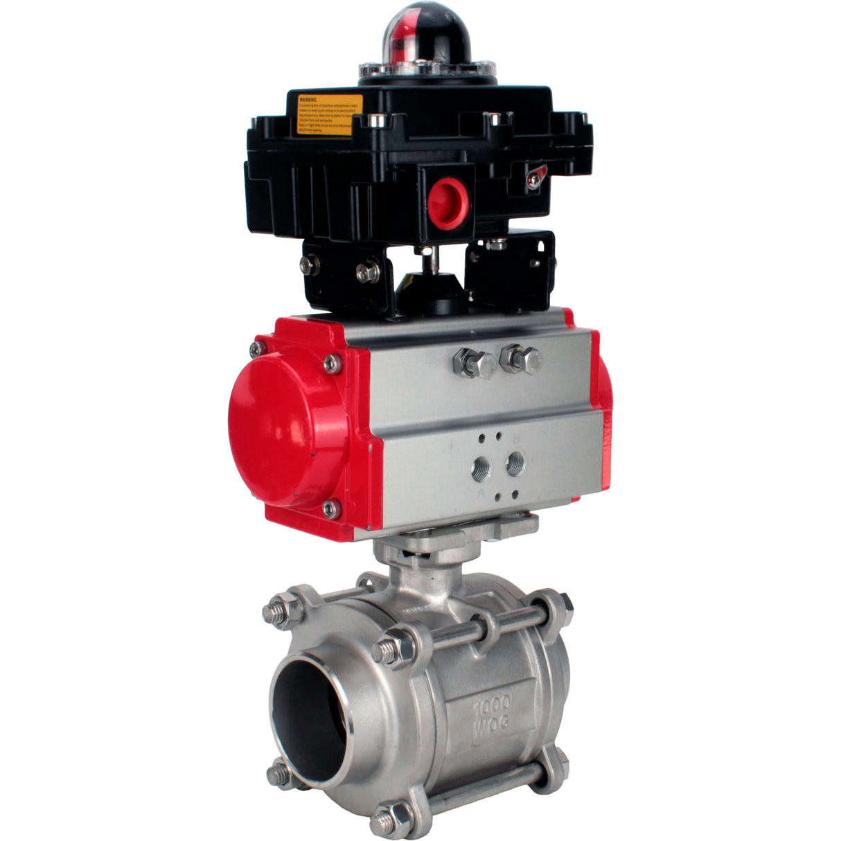 Ball valves Elephant BV3232P(3pc)-FP-W-ISO-H WDVF DN15-32 63 bar full bore, body - 316 stainless steel, seal - PTFE, for welding, with PA-SA pneumatic actuator, LSU APL-410N EX