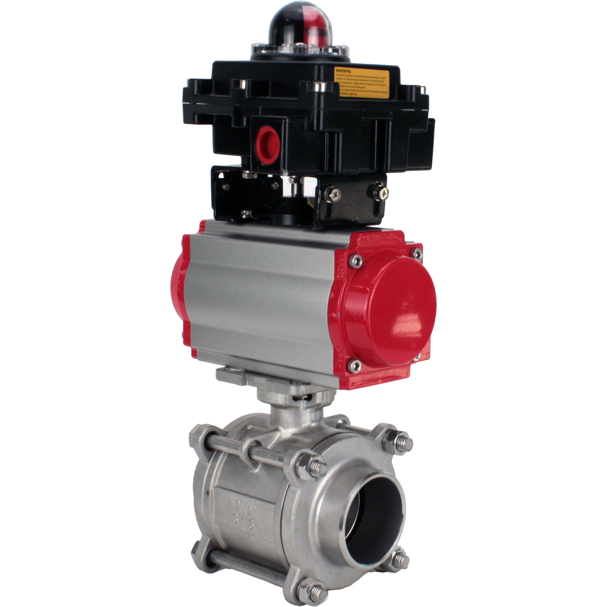 Ball valves Elephant BV3232P(3pc)-FP-W-ISO-H WDVF DN15-32 63 bar full bore, body - 316 stainless steel, seal - PTFE, for welding, with PA-SA pneumatic actuator, LSU APL-410N EX