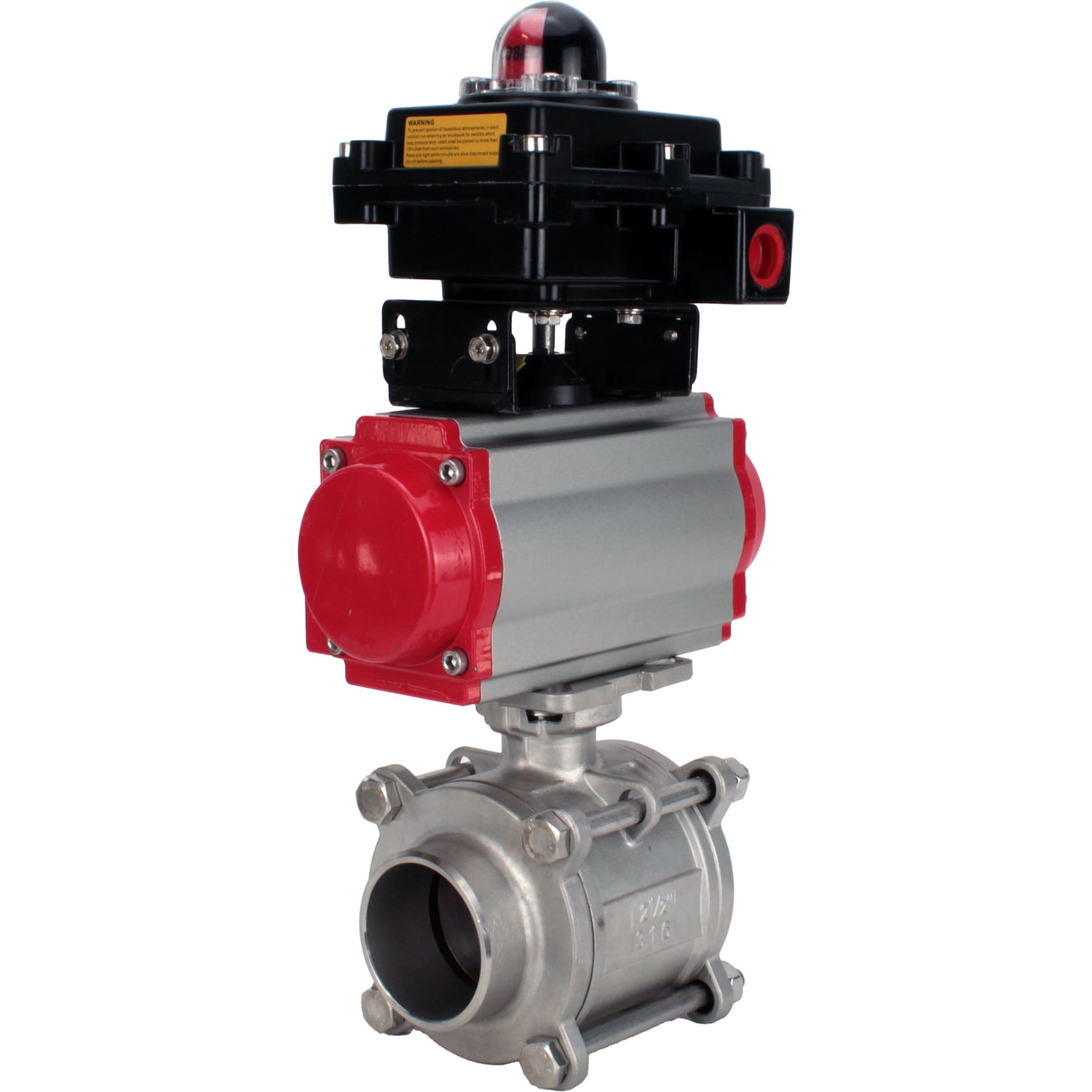 Ball valves Elephant BV3232P(3pc)-FP-W-ISO-H WDVF DN15-32 63 bar full bore, body - 316 stainless steel, seal - PTFE, for welding, with PA-SA pneumatic actuator, LSU APL-410N EX