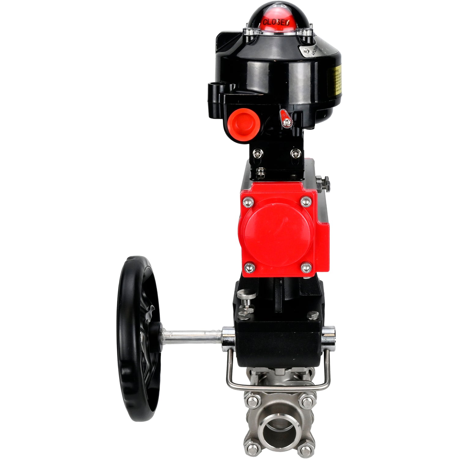 Ball valves Elephant BV3232P(3pc)-FP-W-ISO-H WDVF DN15-32 63 bar full bore, body - 316 stainless steel, seal - PTFE, for welding, with PA-DA pneumatic actuator, LSU APL-510N EX, manual backup for MON