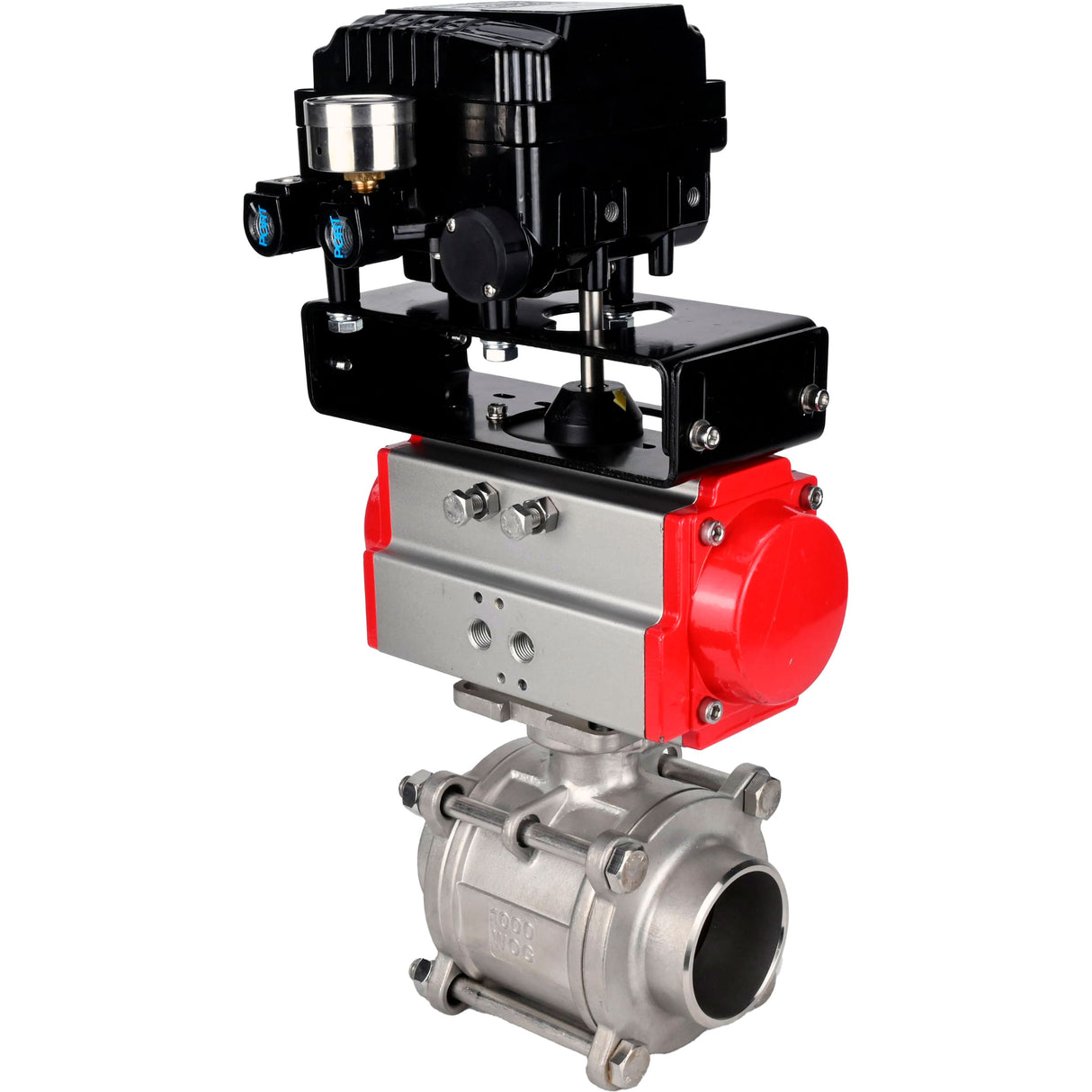 Ball valves Elephant BV3232P(3pc)-FP-W-ISO-H WDVF DN15-32 63 bar full bore, 316 stainless steel, seal - PTFE, for welding, with PA-DA pneumatic actuator, YT-1000RSN electro-pneumatic rotary positioner with feedback
