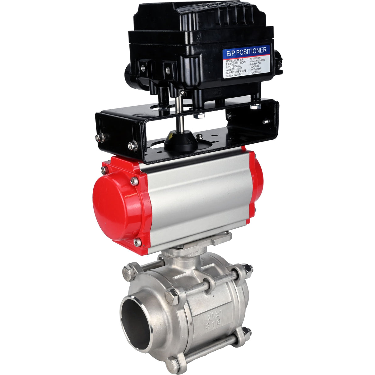 Ball valves Elephant BV3232P(3pc)-FP-W-ISO-H WDVF DN15-32 63 bar full bore, 316 stainless steel, seal - PTFE, for welding, with PA-DA pneumatic actuator, YT-1000RSN electro-pneumatic rotary positioner with feedback