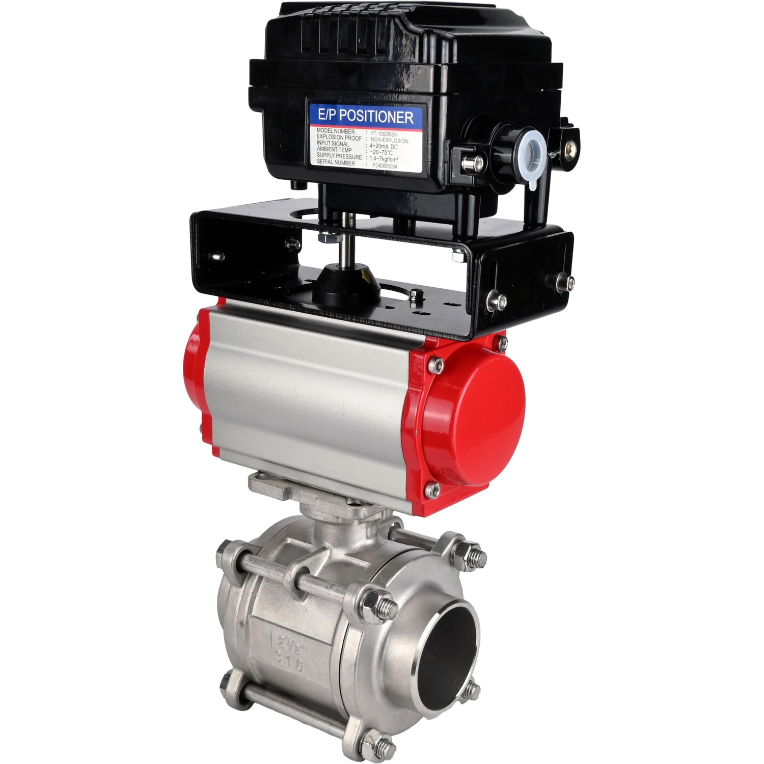 Ball valves Elephant BV3232P(3pc)-FP-W-ISO-H WDVF DN15-32 63 bar full bore, 316 stainless steel, seal - PTFE, for welding, with PA-DA pneumatic actuator, YT-1000RSN electro-pneumatic rotary positioner with feedback