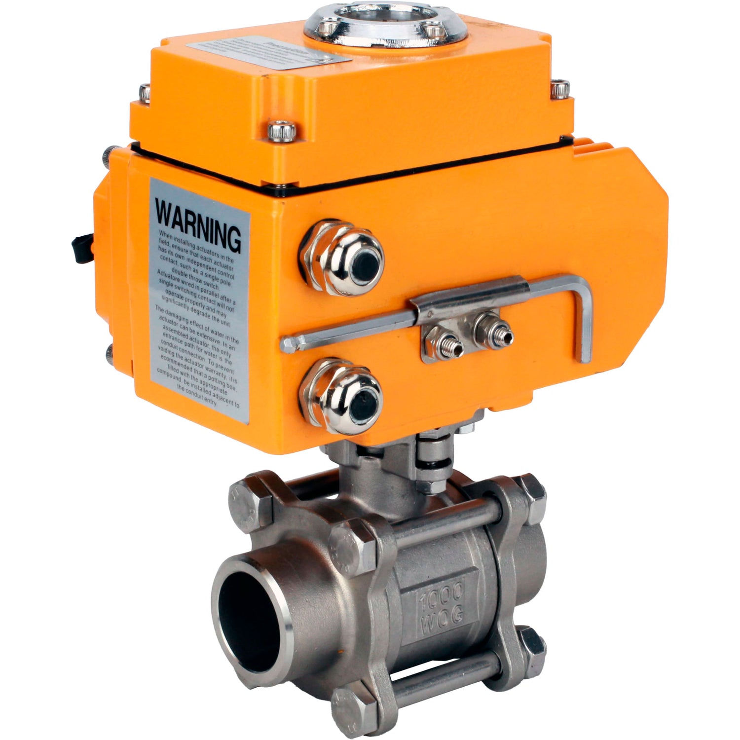 Ball valves Elephant BV3232P(3pc)-FP-W-ISO-H WDVF DN15-32 63 bar full bore, body - 316 stainless steel, seal - PTFE, for welding, with a 1/4-turn electric drive Elephant QT-N-EM-O1-220VAC-U1