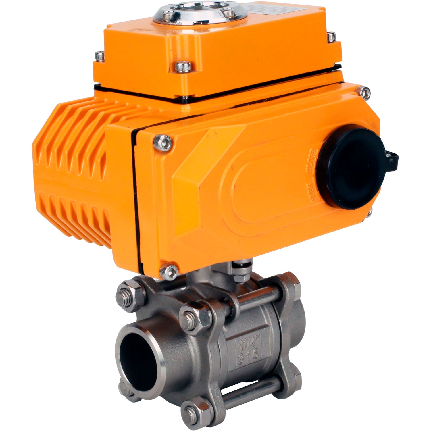 Ball valves Elephant BV3232P(3pc)-FP-W-ISO-H WDVF DN15-32 63 bar full bore, body - 316 stainless steel, seal - PTFE, for welding, with a 1/4-turn electric drive Elephant QT-N-EM-O1-220VAC-U1