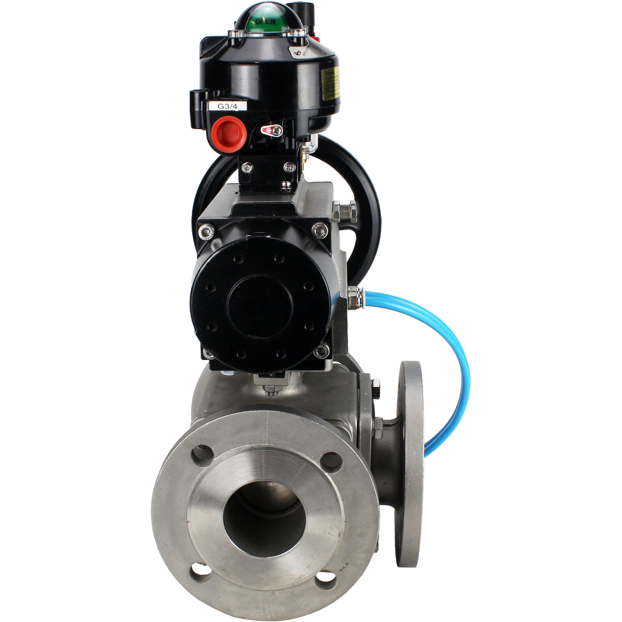 Ball valves Elephant BV3232P(4pc)-FP-3WL-F-ISO-H DN100 16 bar full bore, flanged, body - stainless steel SS316, ISO flange F10/F12, square 19x19, with pneumatic actuator PA-DA-105-1, pneumatic distributor 4V320-10 220V, LSU APL-510N EX and ATU AFC2000